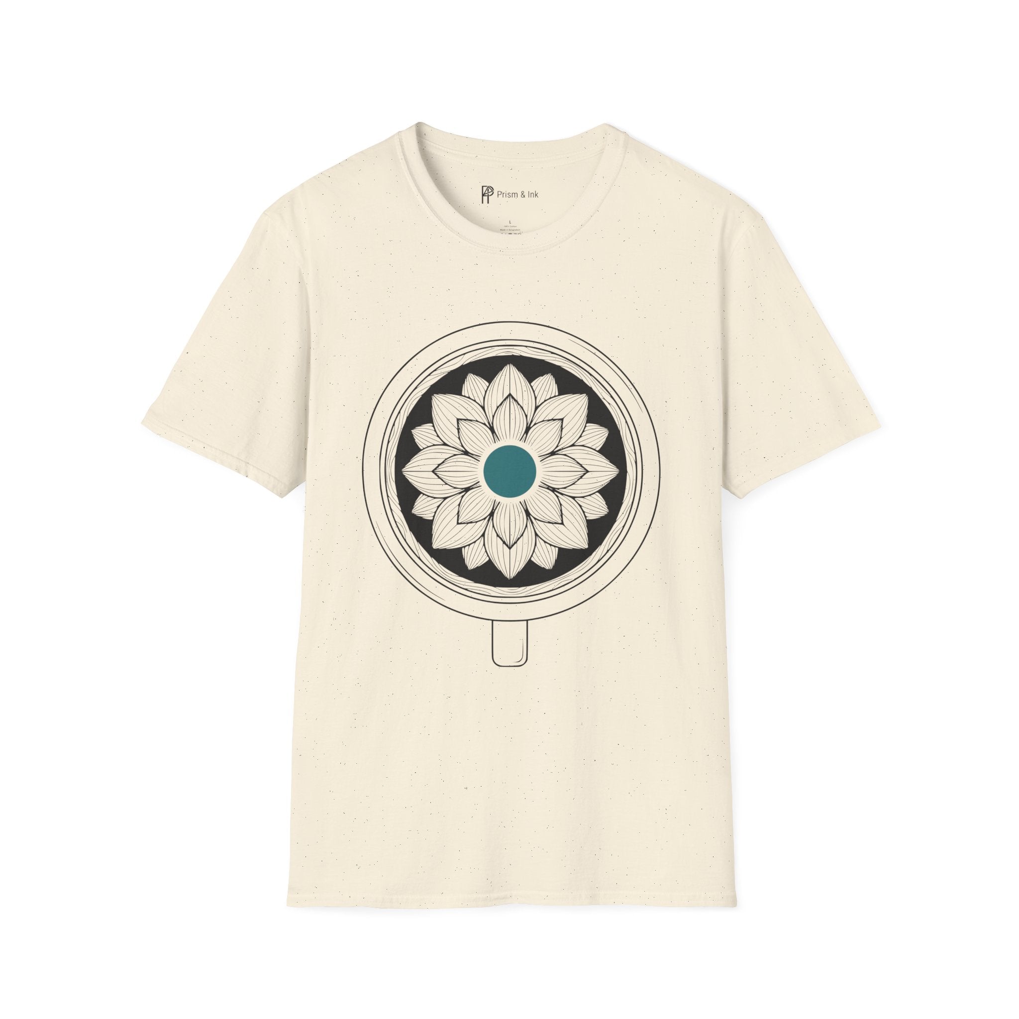 Caffeine Bloom T-Shirt — Mandala Lotus Coffee Cup Silhouette