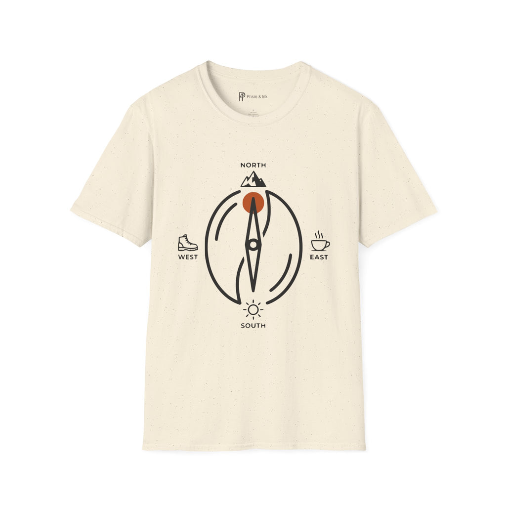 Caffeine Compass T-Shirt — Minimalist Coffee Bean Navigation