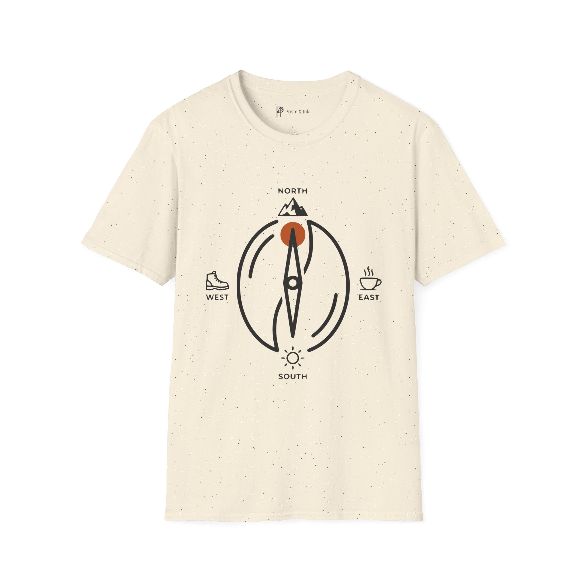 Caffeine Compass T-Shirt — Minimalist Coffee Bean Navigation