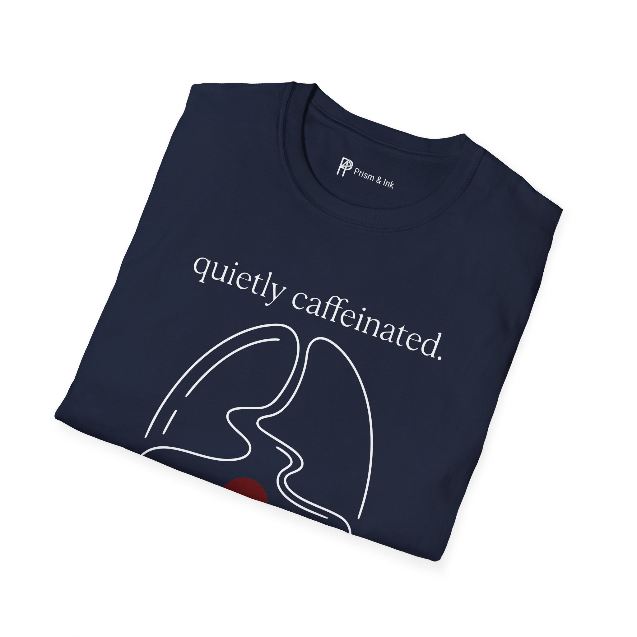 Quietly Caffeinated T-Shirt — Coffee Bean and Mountain Peak Graph