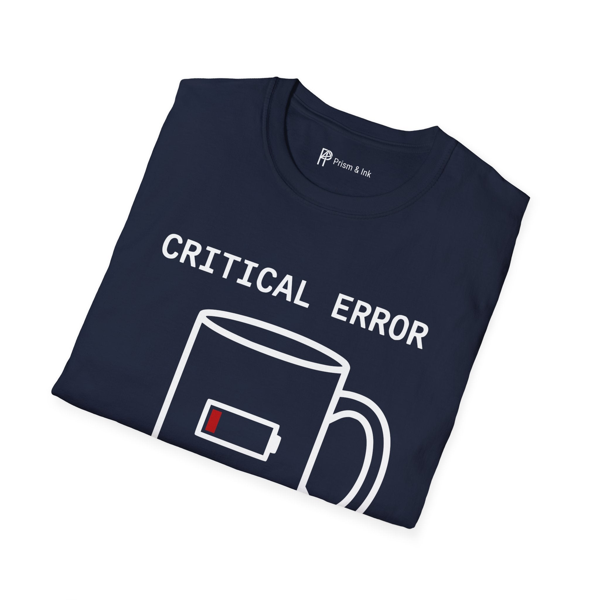 Critical Error Reboot T-Shirt — Funny Programmer Coffee & Low Battery Graphic