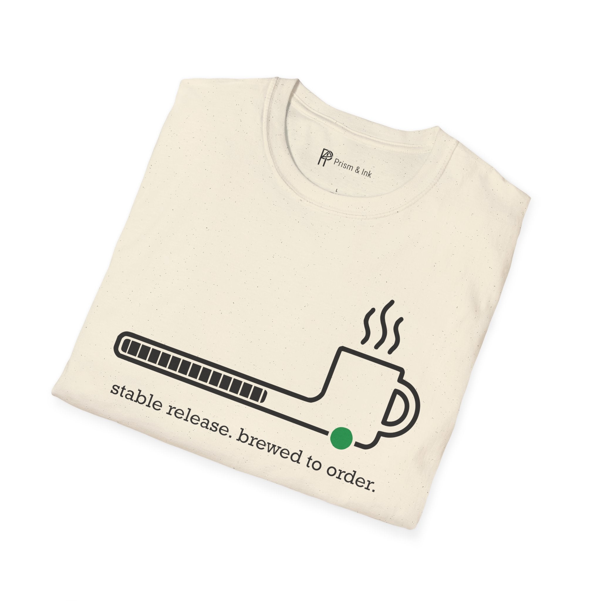Stable Release Coffee T-Shirt — Minimalist Loading Bar & Brew Graphic