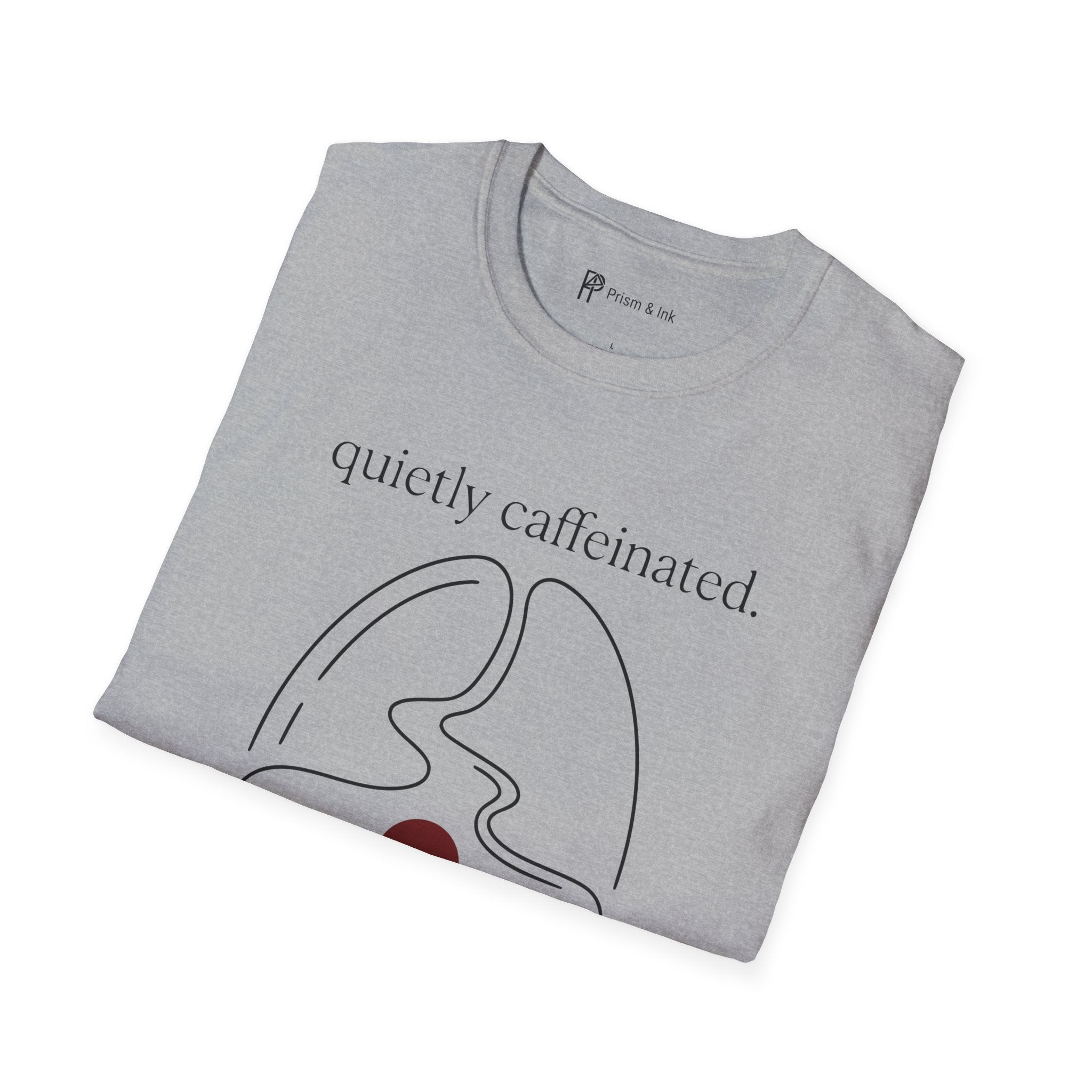 Quietly Caffeinated T-Shirt — Coffee Bean and Mountain Peak Graph