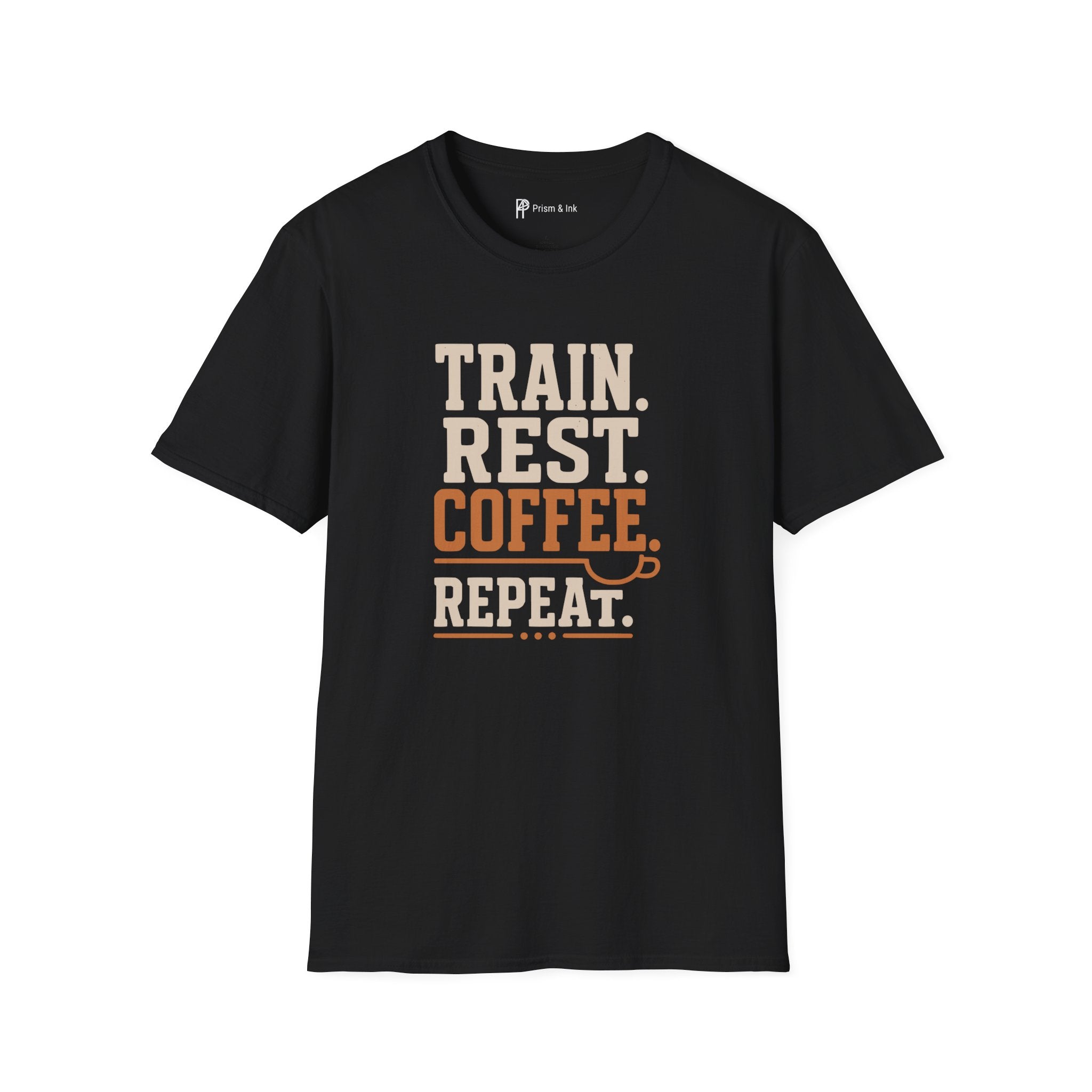 Train Rest Coffee Repeat Minimalist Gym Coffee T-Shirt
