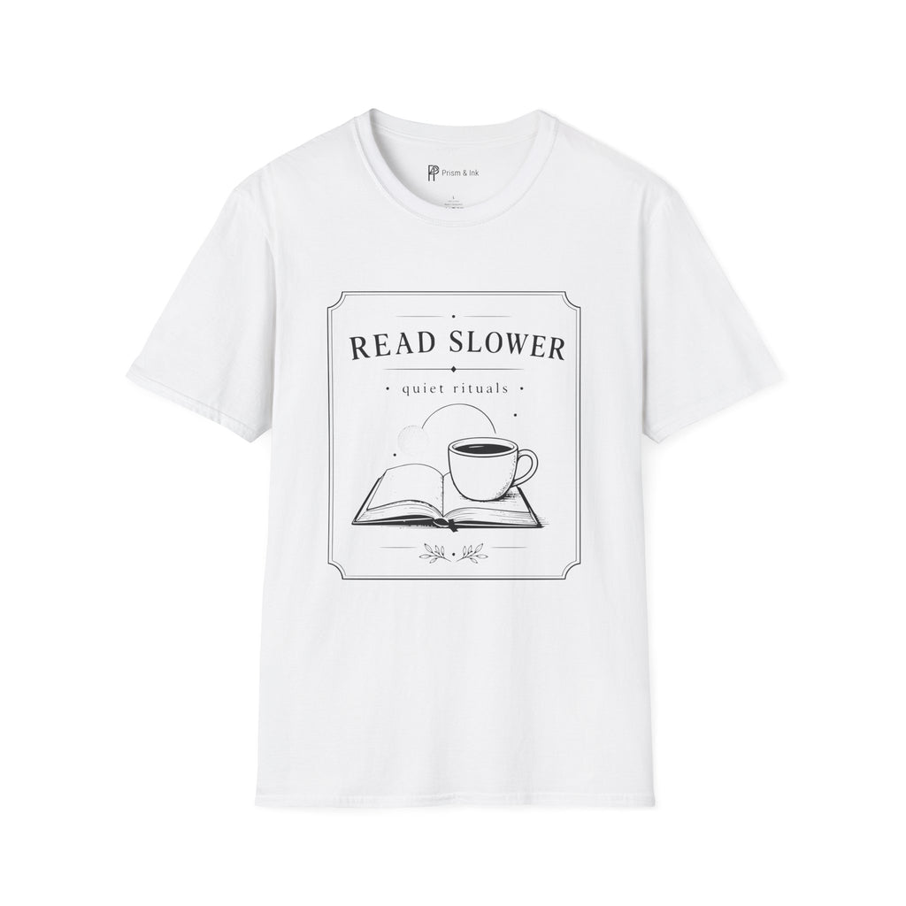 Read Slower Quiet Rituals Coffee Reading T-Shirt