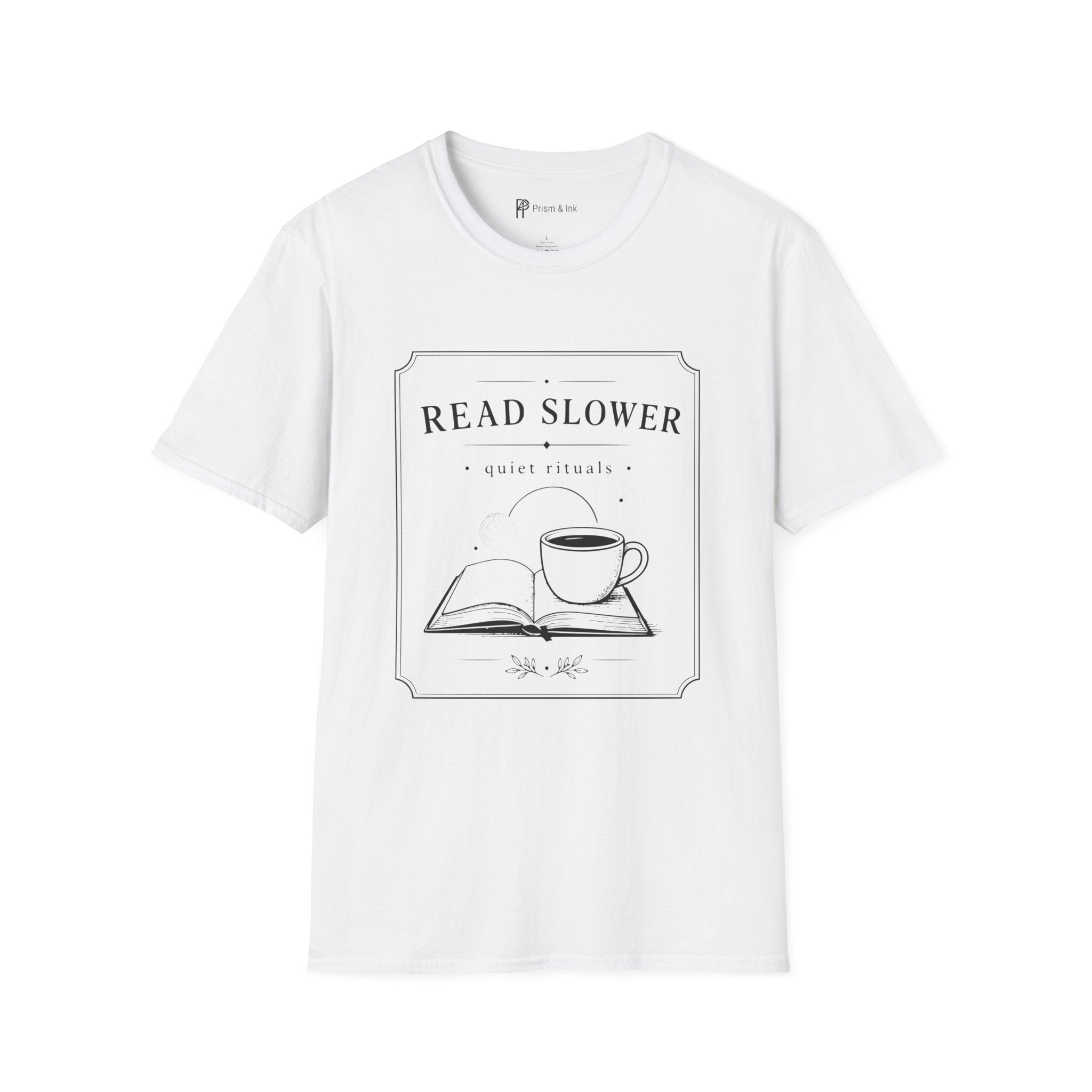 Read Slower Quiet Rituals Coffee Reading T-Shirt