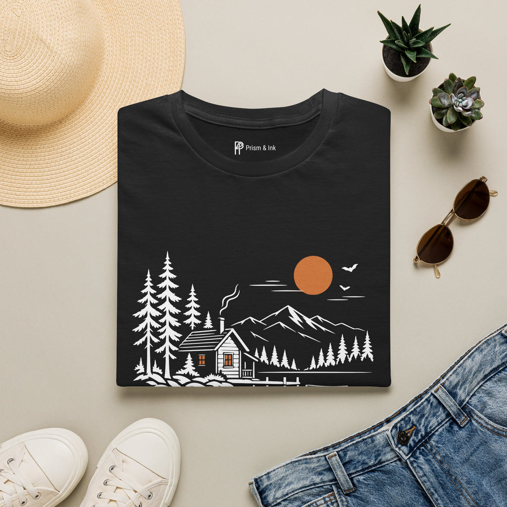 Quiet Cabin Lake Sunset Mountain T-Shirt
