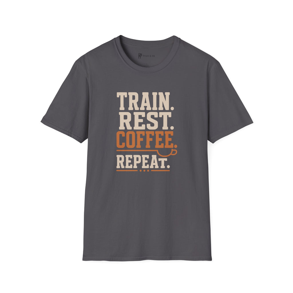 Train Rest Coffee Repeat Minimalist Gym Coffee T-Shirt
