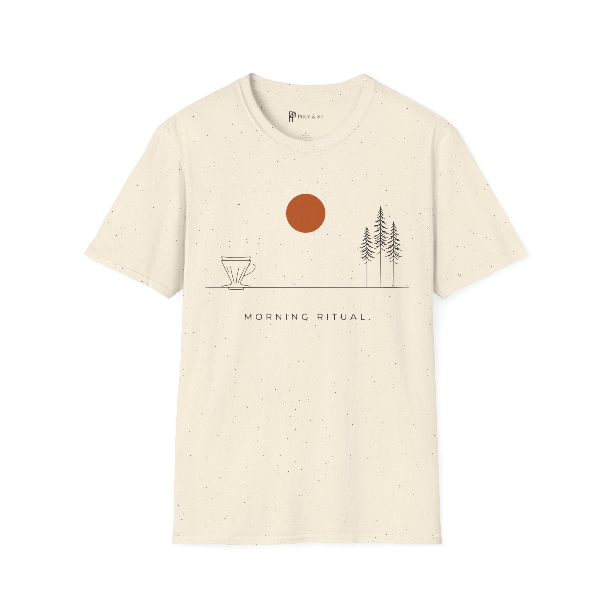 Morning Ritual T-Shirt — Minimalist Pour-Over and Forest Horizon