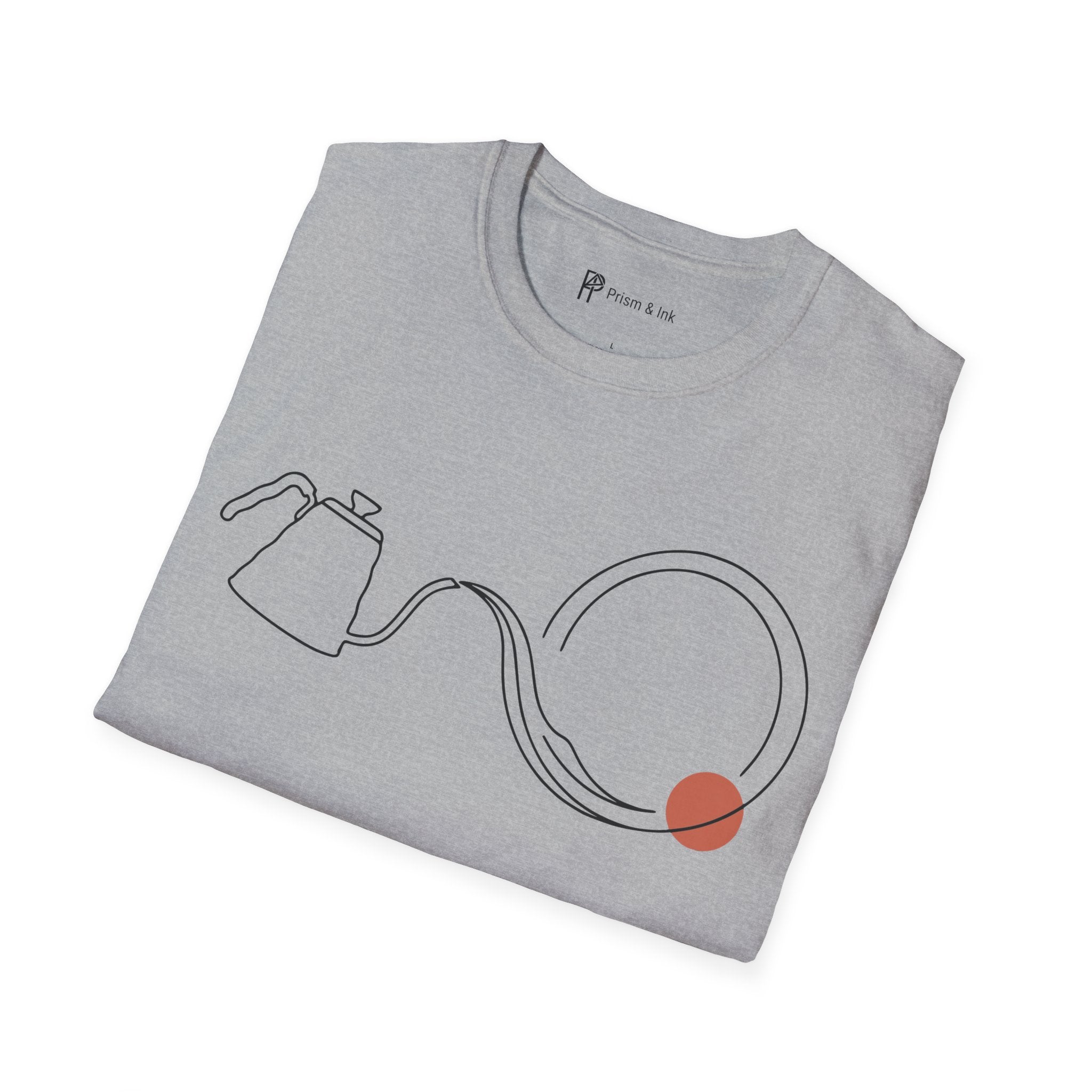 Fluid Brew T-Shirt — Minimalist Gooseneck Kettle and Flowing Circle