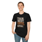 Train Rest Coffee Repeat Minimalist Gym Coffee T-Shirt
