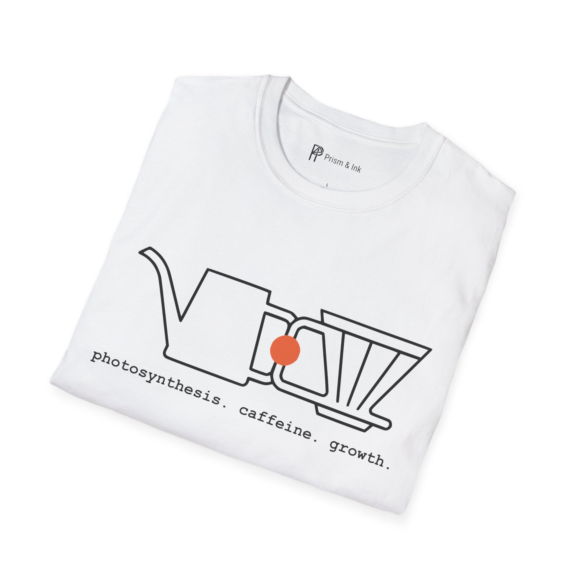 photosynthesis caffeine growth T-Shirt — Minimalist Watering Can & Coffee Dripper "Growth" Art