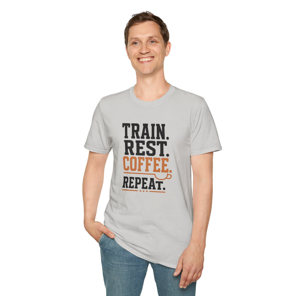 Train Rest Coffee Repeat Minimalist Gym Coffee T-Shirt