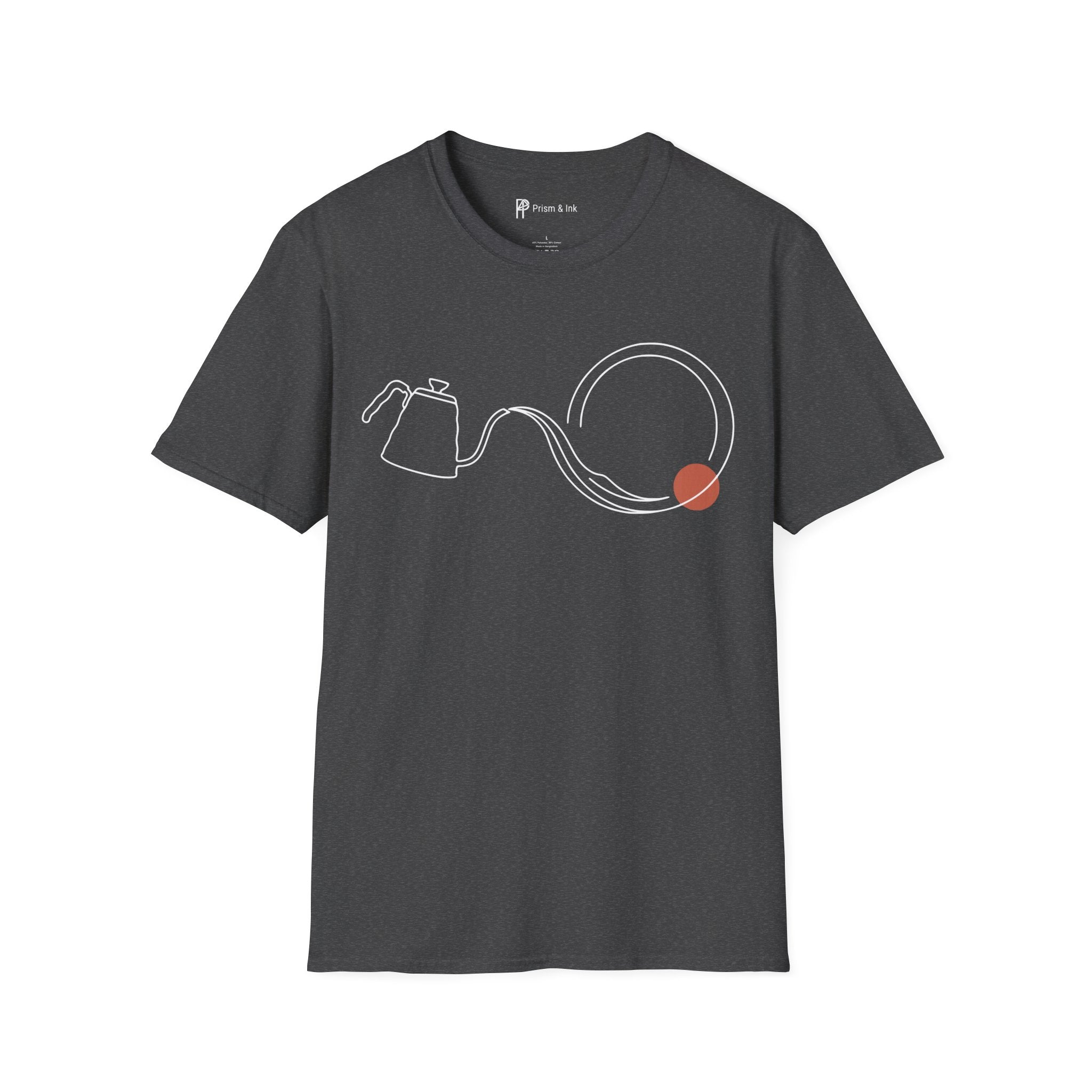 Fluid Brew T-Shirt — Minimalist Gooseneck Kettle and Flowing Circle