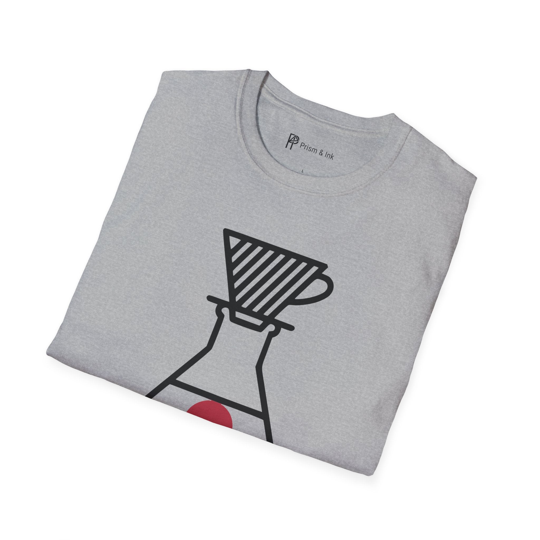 Ideal Extraction T-Shirt — Minimalist Lab Flask & Coffee Science Art