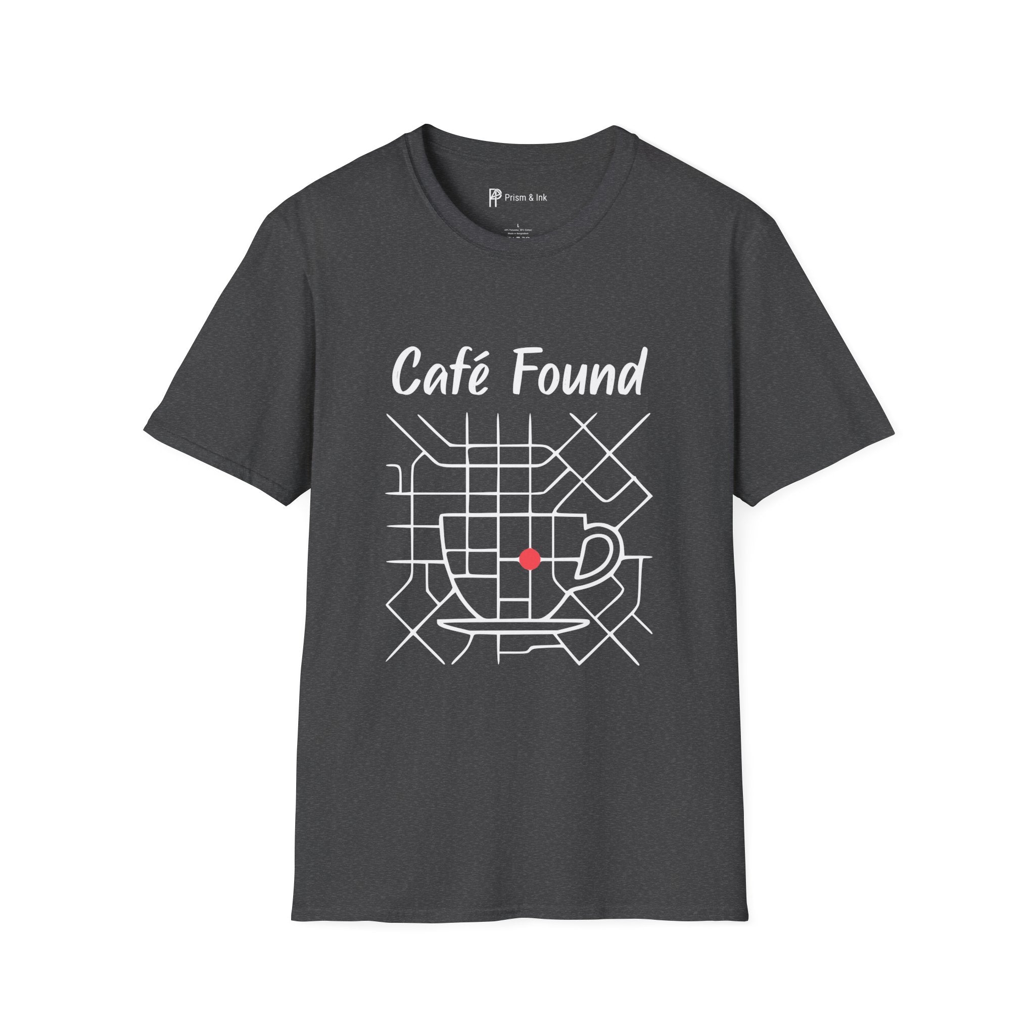 Café Found T-Shirt — Urban Map Grid and Cup Graph