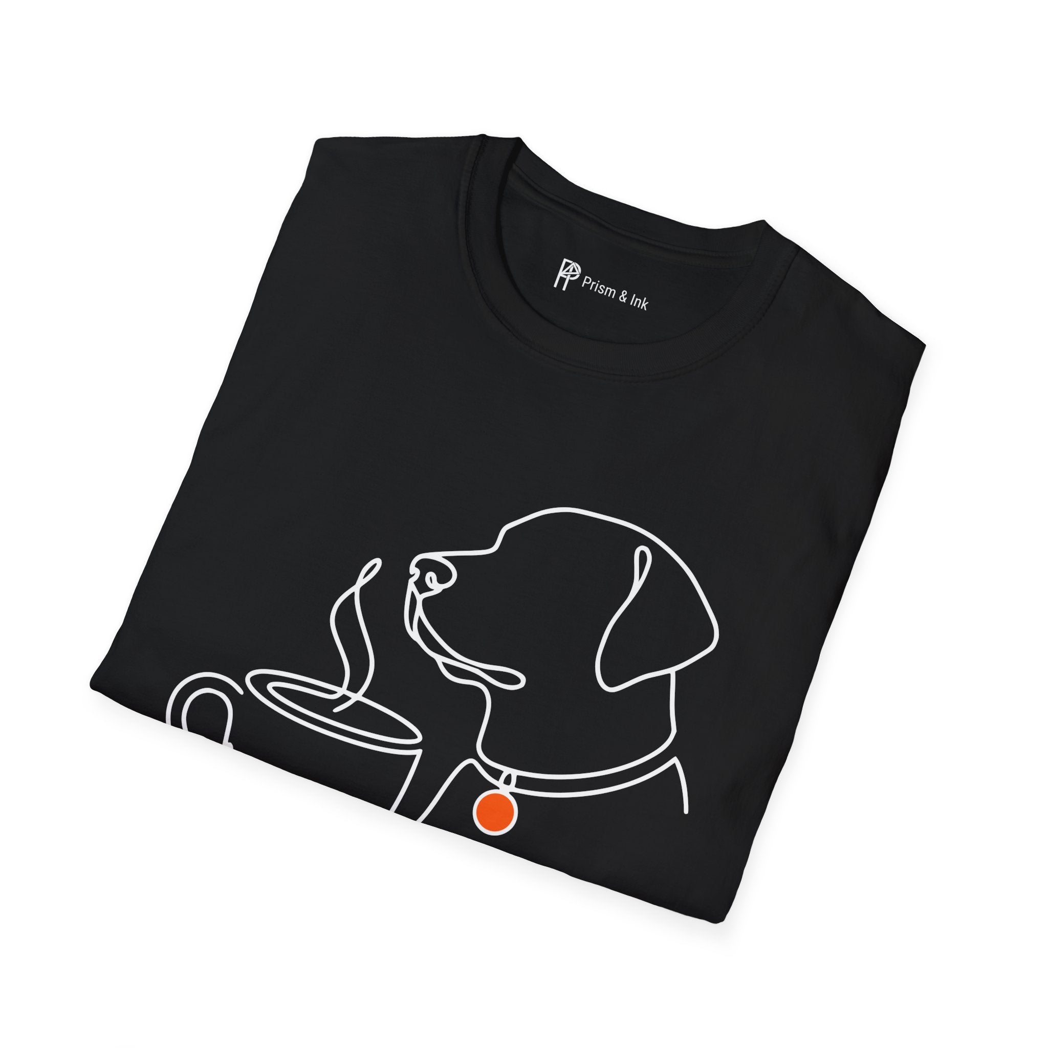 Stay Perked & Pawsitive T-Shirt — Minimal Dog and Coffee Line Art