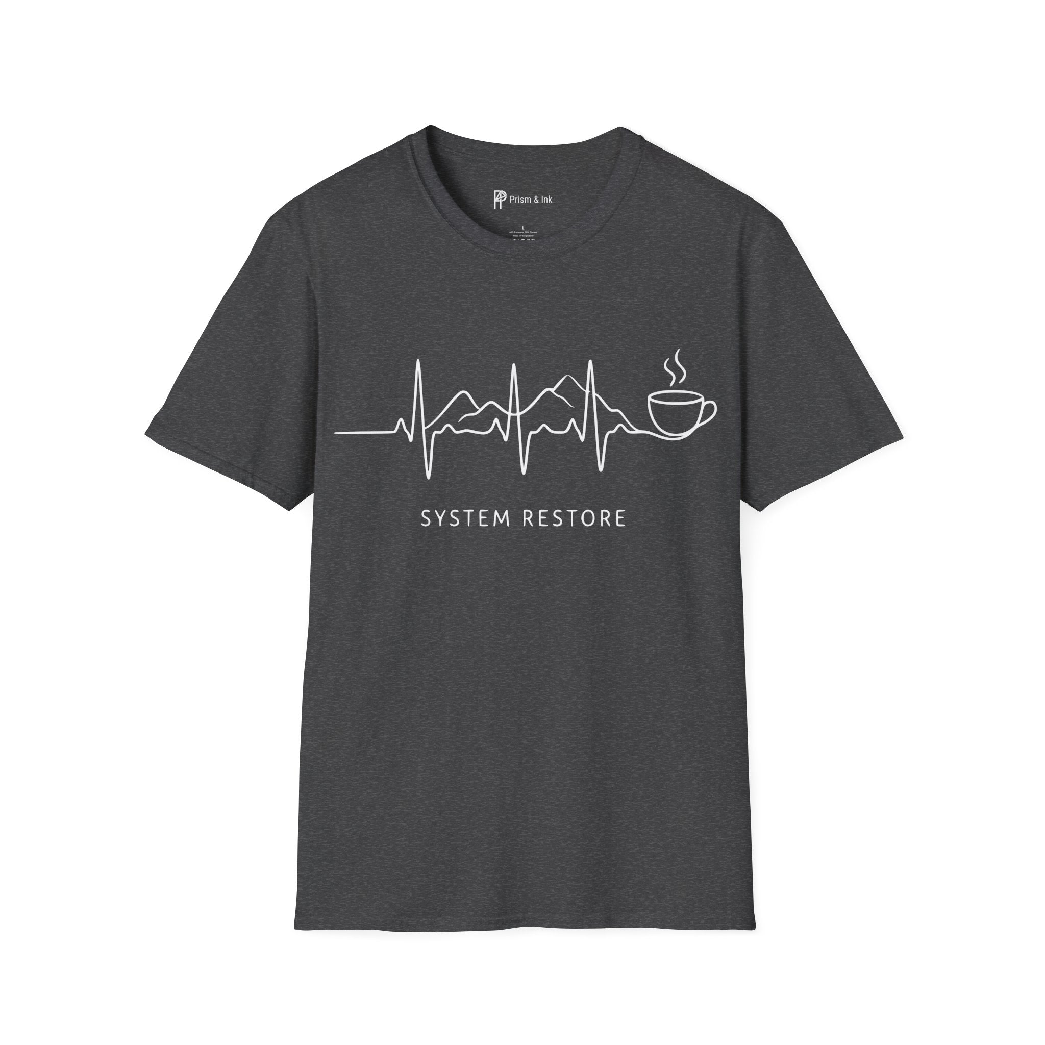 System Restore Coffee ECG Graphic T‑Shirt