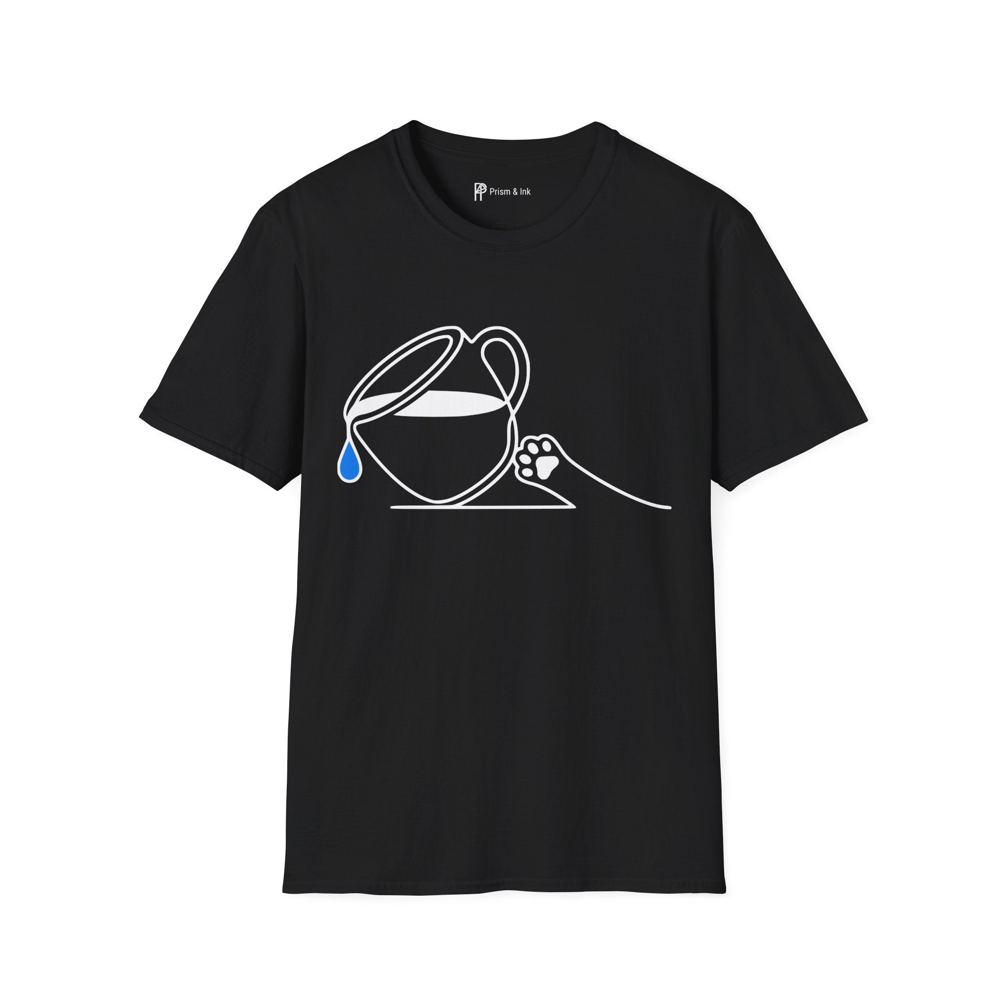 Pure Brewing Paws T-Shirt — Minimalist Coffee Drop & Pet Paw Graphic