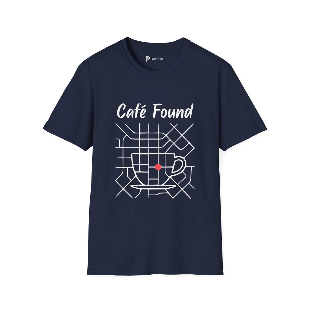 Café Found T-Shirt — Urban Map Grid and Cup Graph