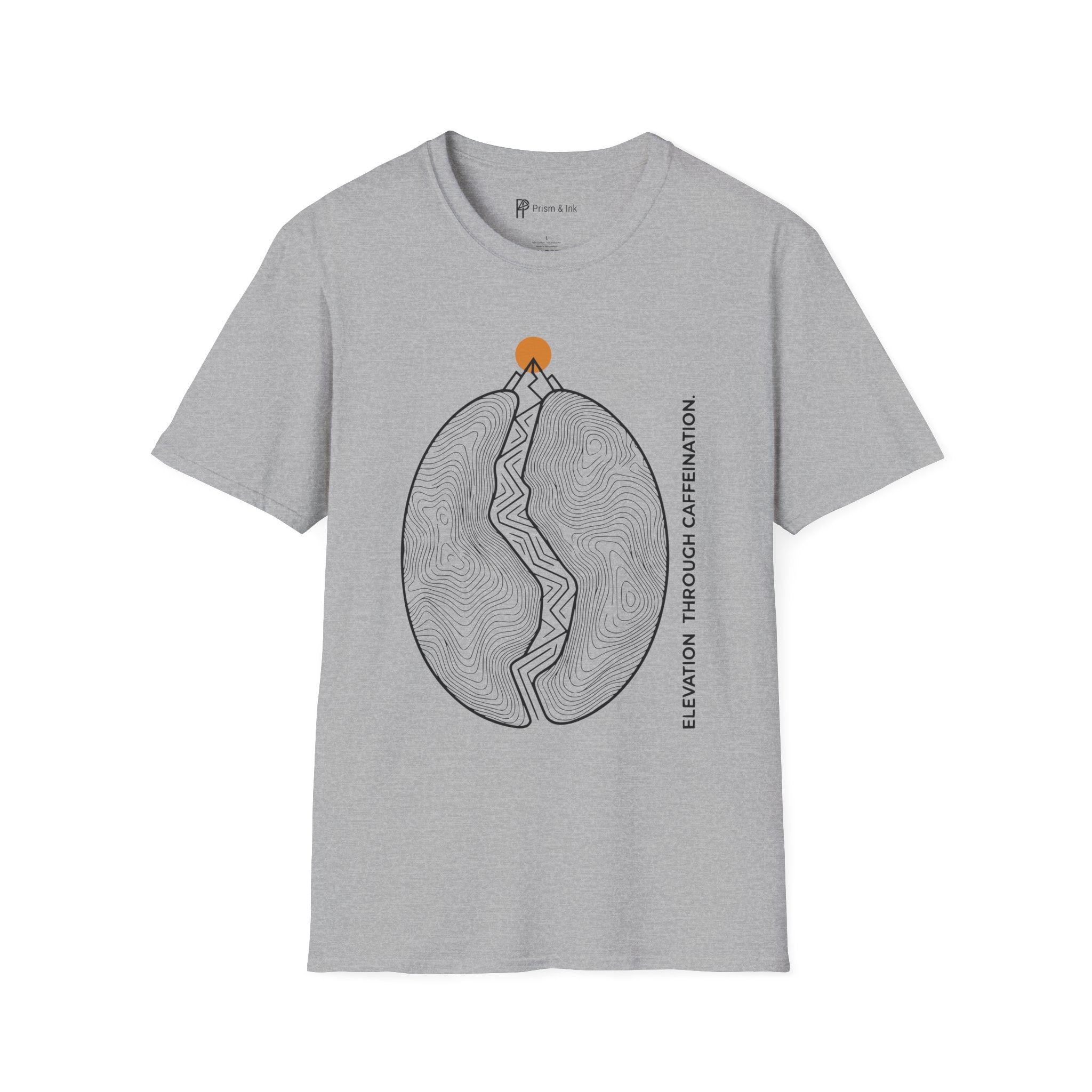 Caffeination Elevation T-Shirt — Topographic Bean and Mountain Peak