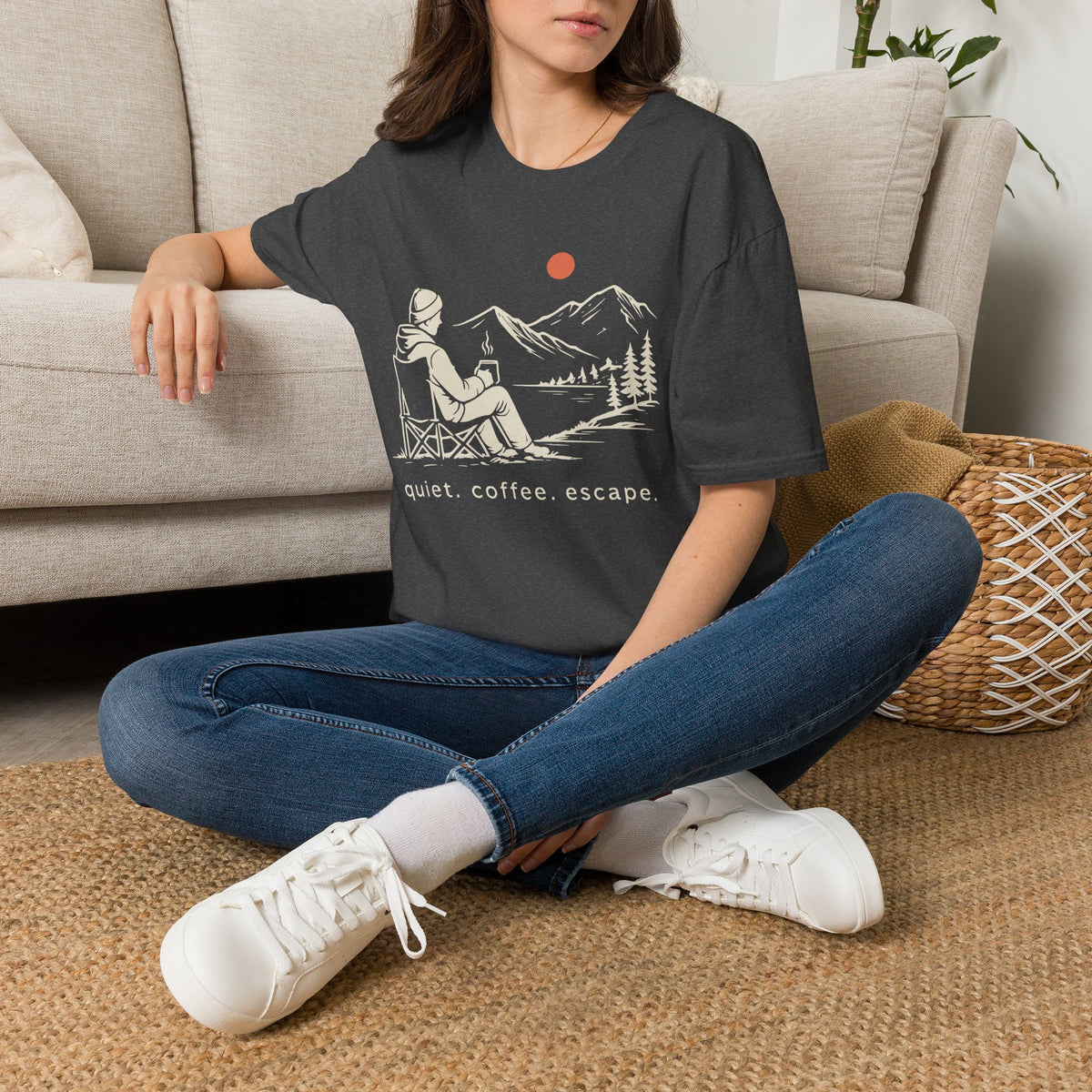 Quiet Coffee Escape Mountain Camping T-Shirt