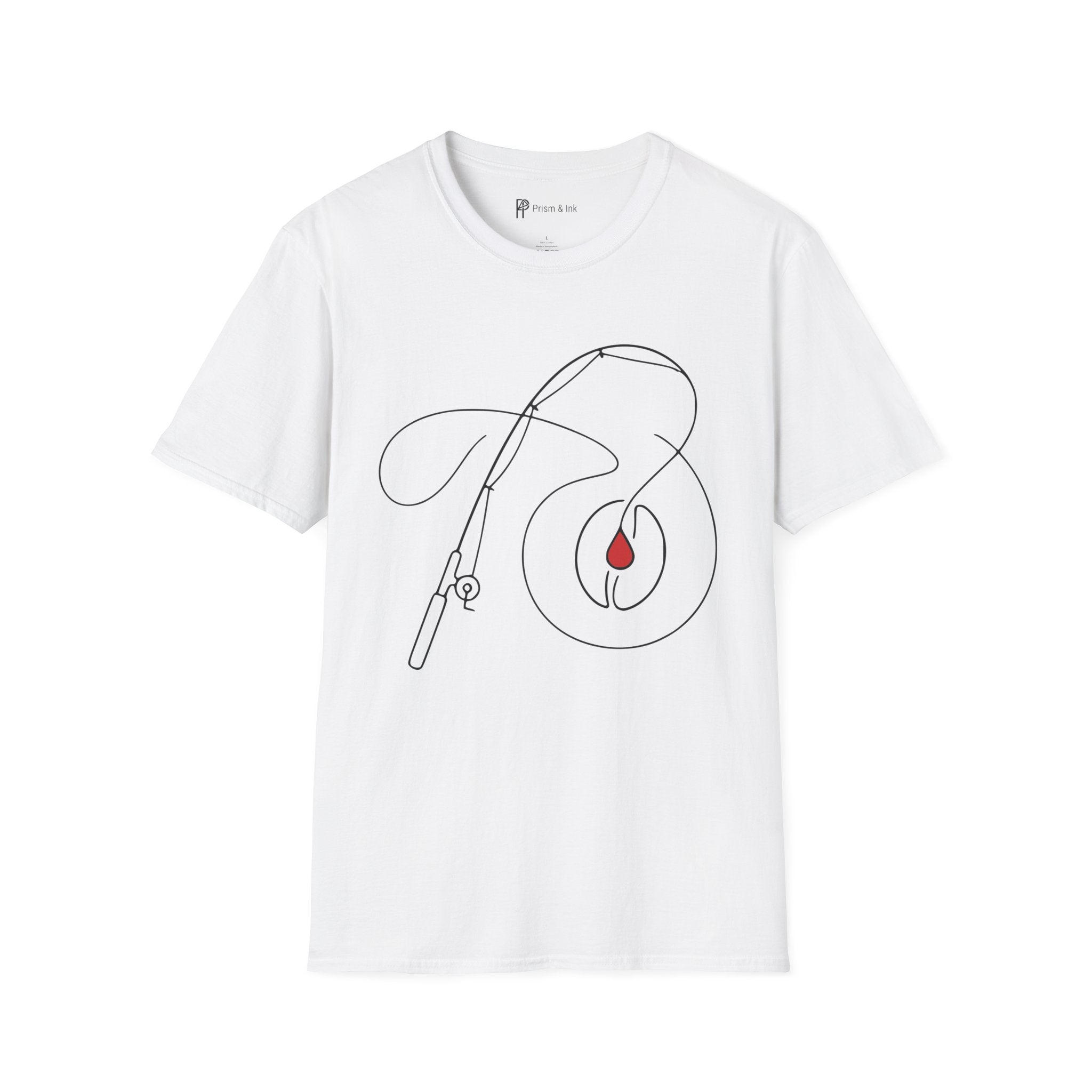 Casting for Caffeine T-Shirt — Minimalist Fly Fishing & Coffee Bean Art