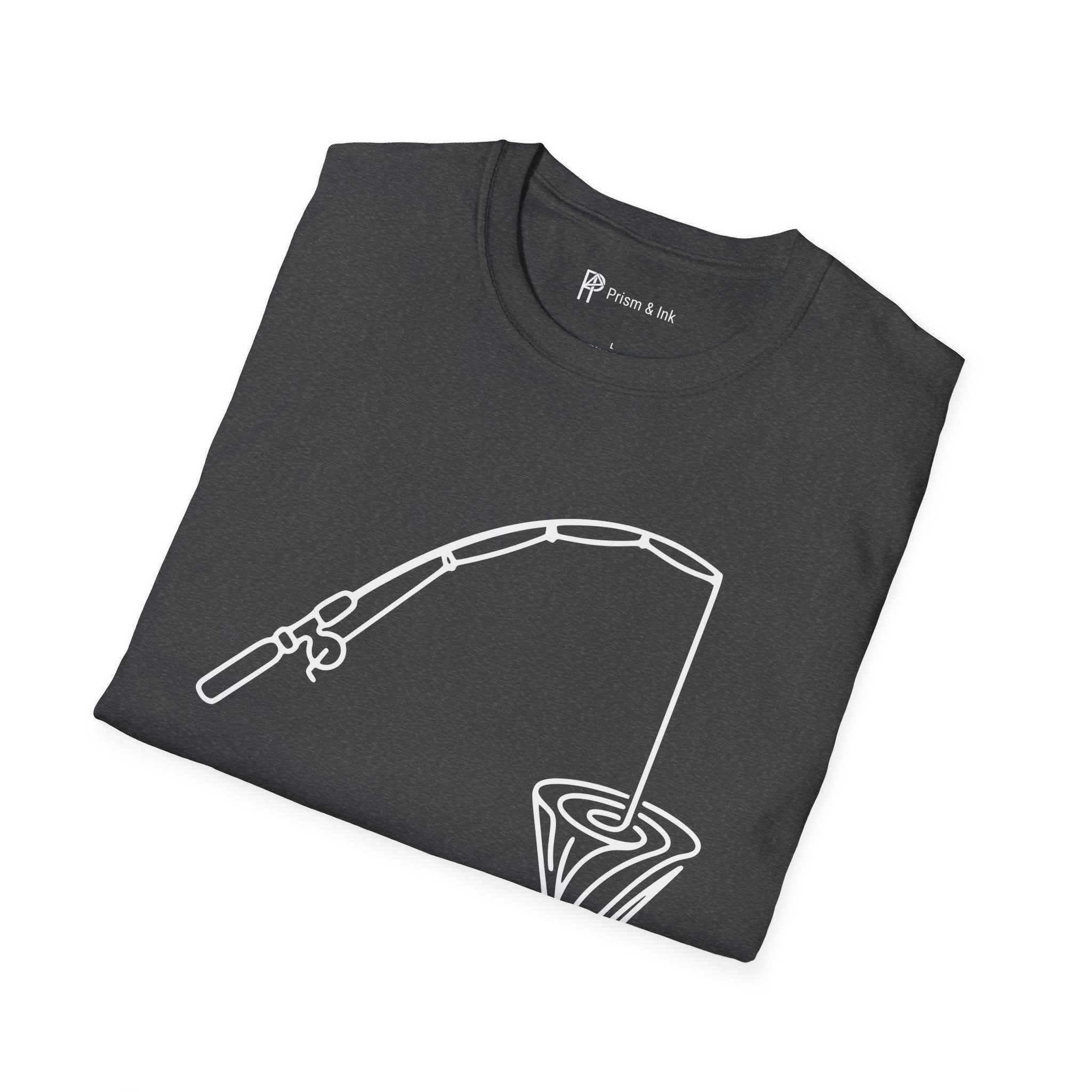 Slow Pour Patience T-Shirt — Fishing Rod & Coffee Dripper Graphic