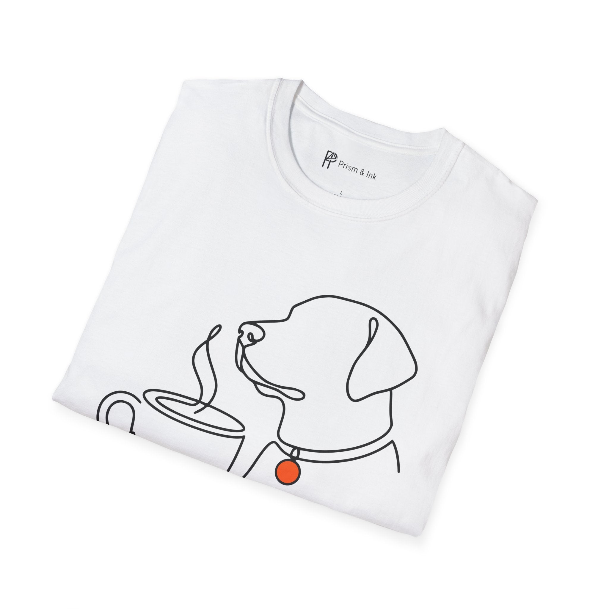 Stay Perked & Pawsitive T-Shirt — Minimal Dog and Coffee Line Art