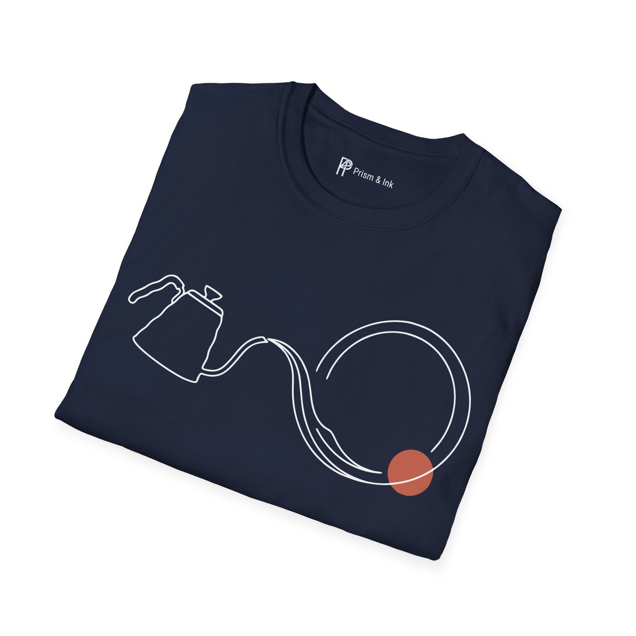 Fluid Brew T-Shirt — Minimalist Gooseneck Kettle and Flowing Circle