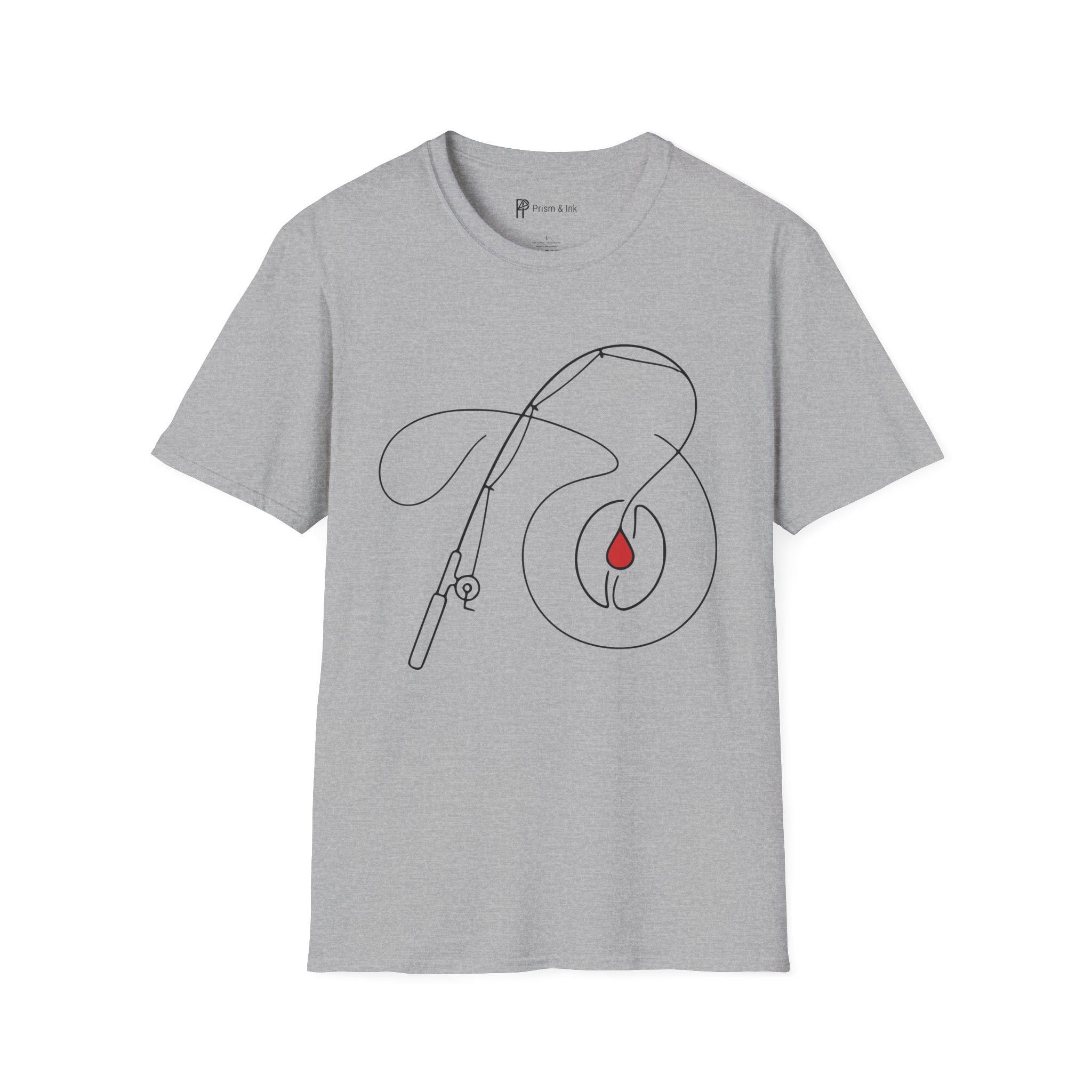 Casting for Caffeine T-Shirt — Minimalist Fly Fishing & Coffee Bean Art