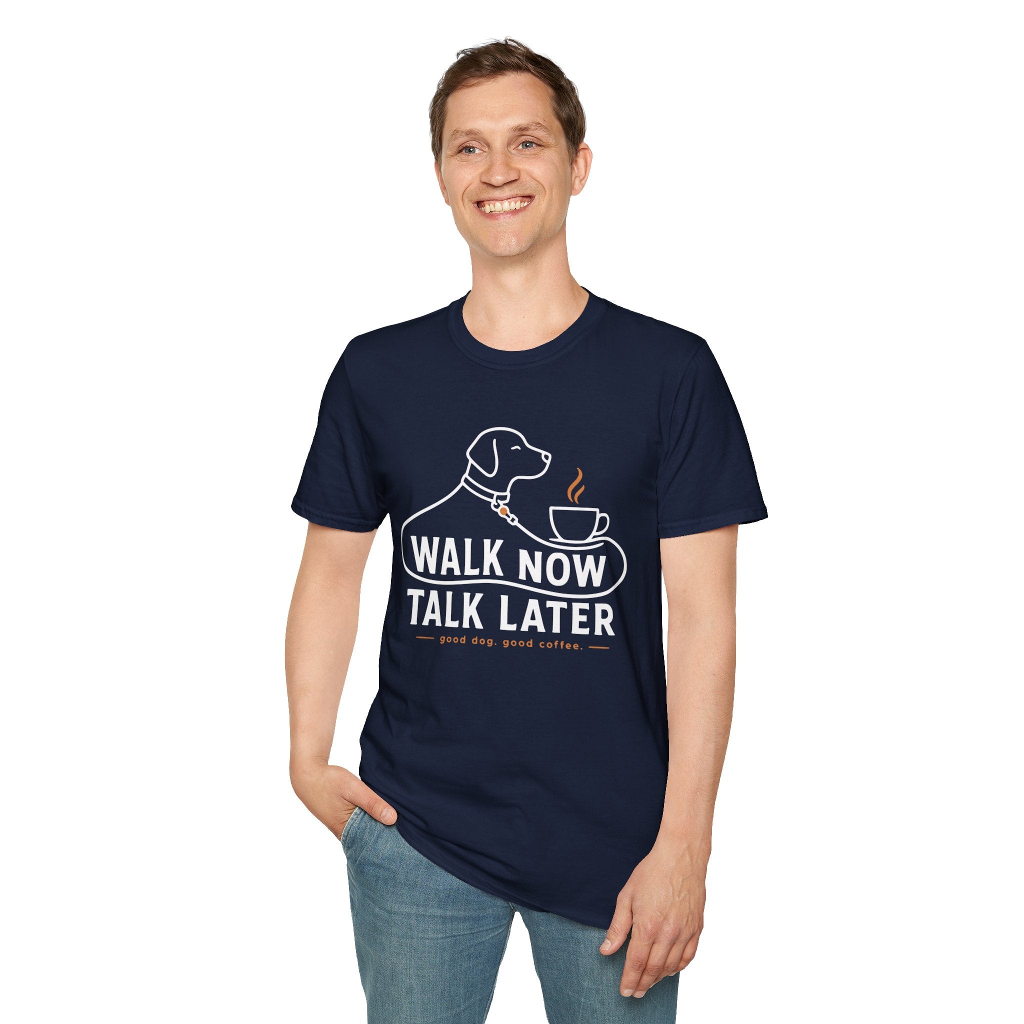 Walk Now Talk Later Dog Coffee T-Shirt