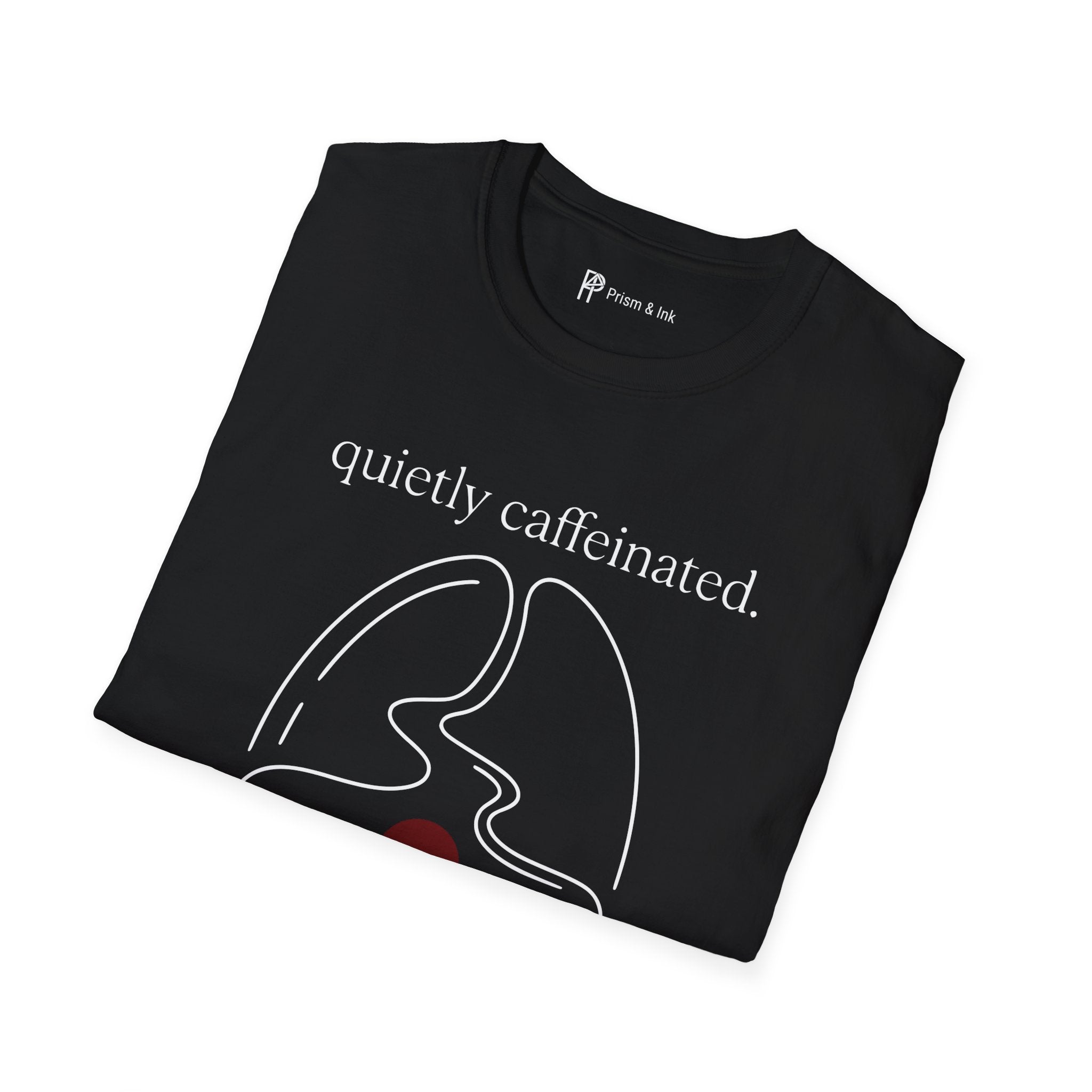 Quietly Caffeinated T-Shirt — Coffee Bean and Mountain Peak Graph