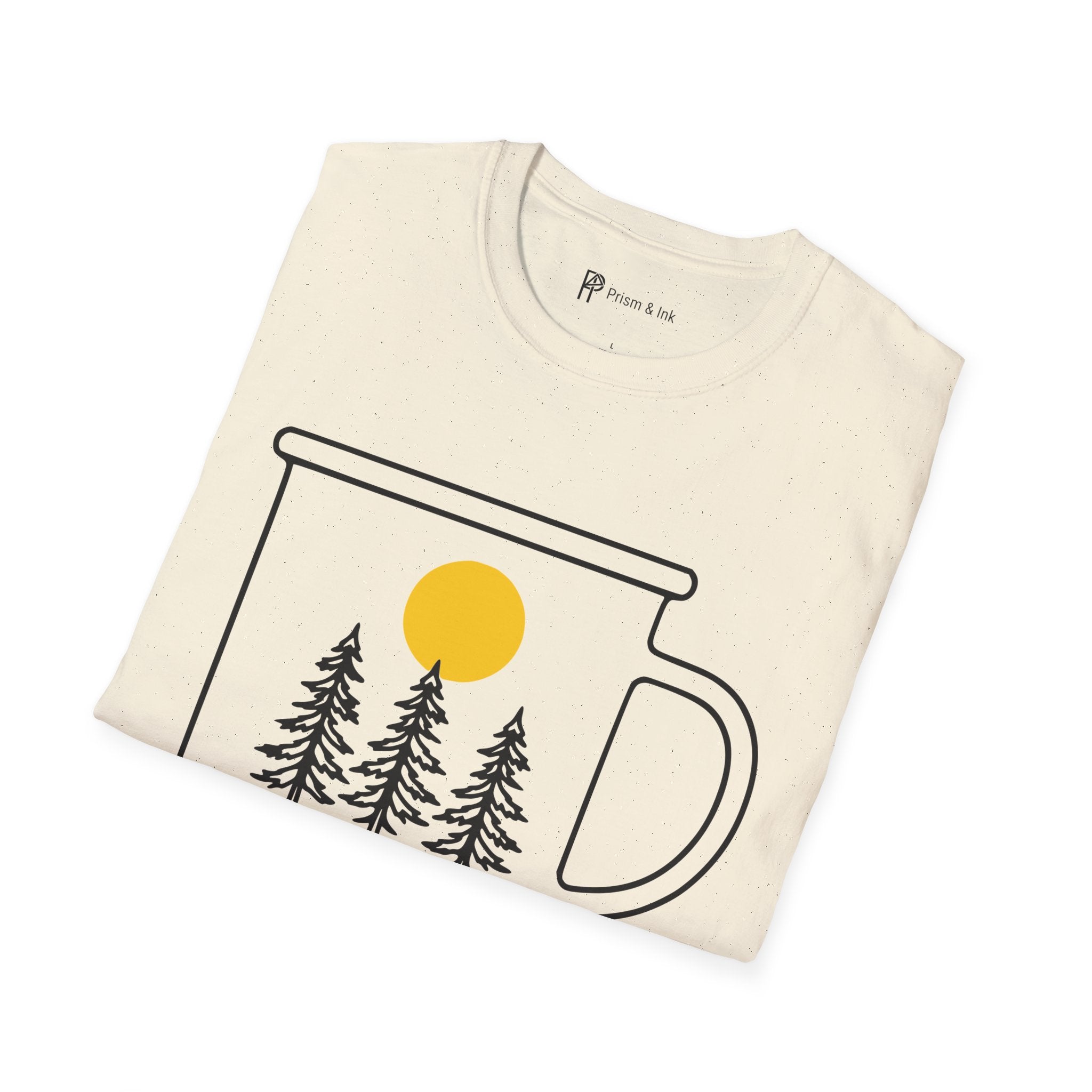 Wild & Awake T-Shirt — Outdoor Enamel Mug and Pine Forest