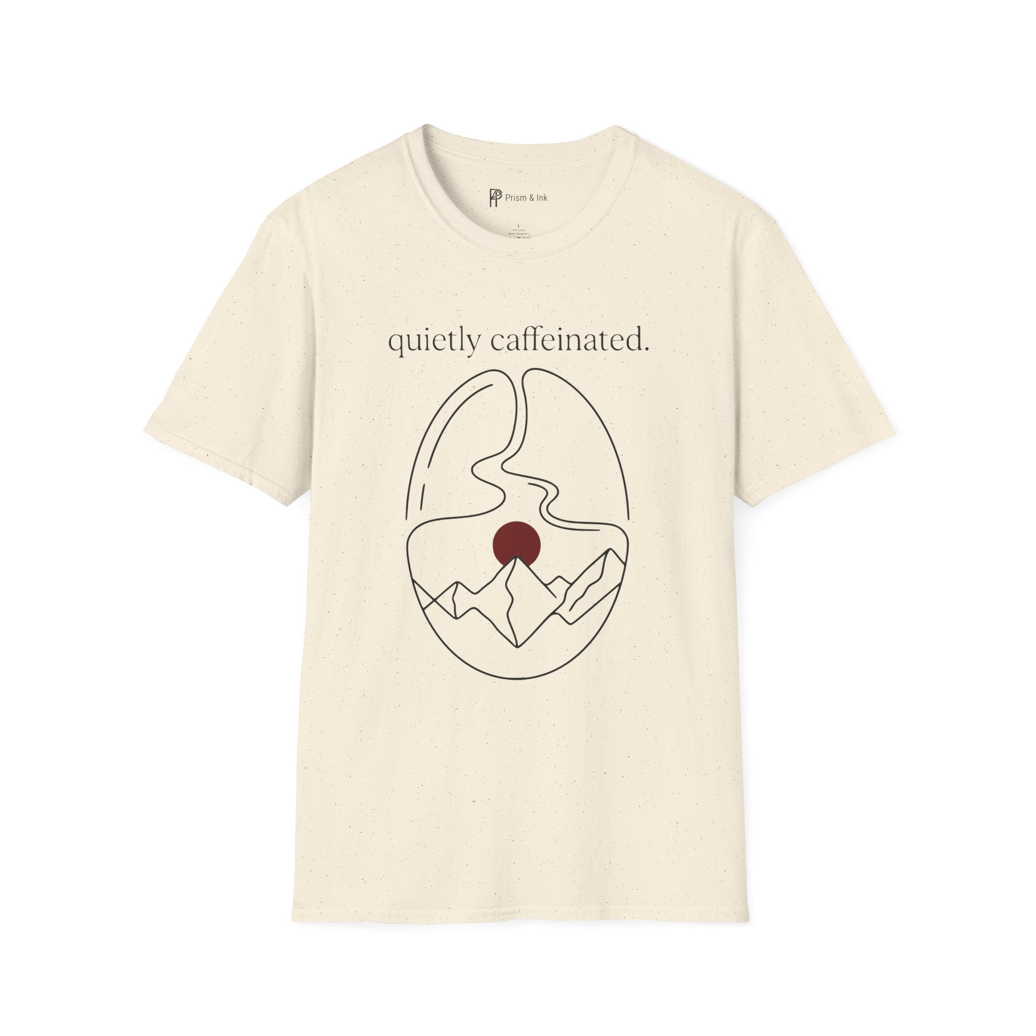 Quietly Caffeinated T-Shirt — Coffee Bean and Mountain Peak Graph