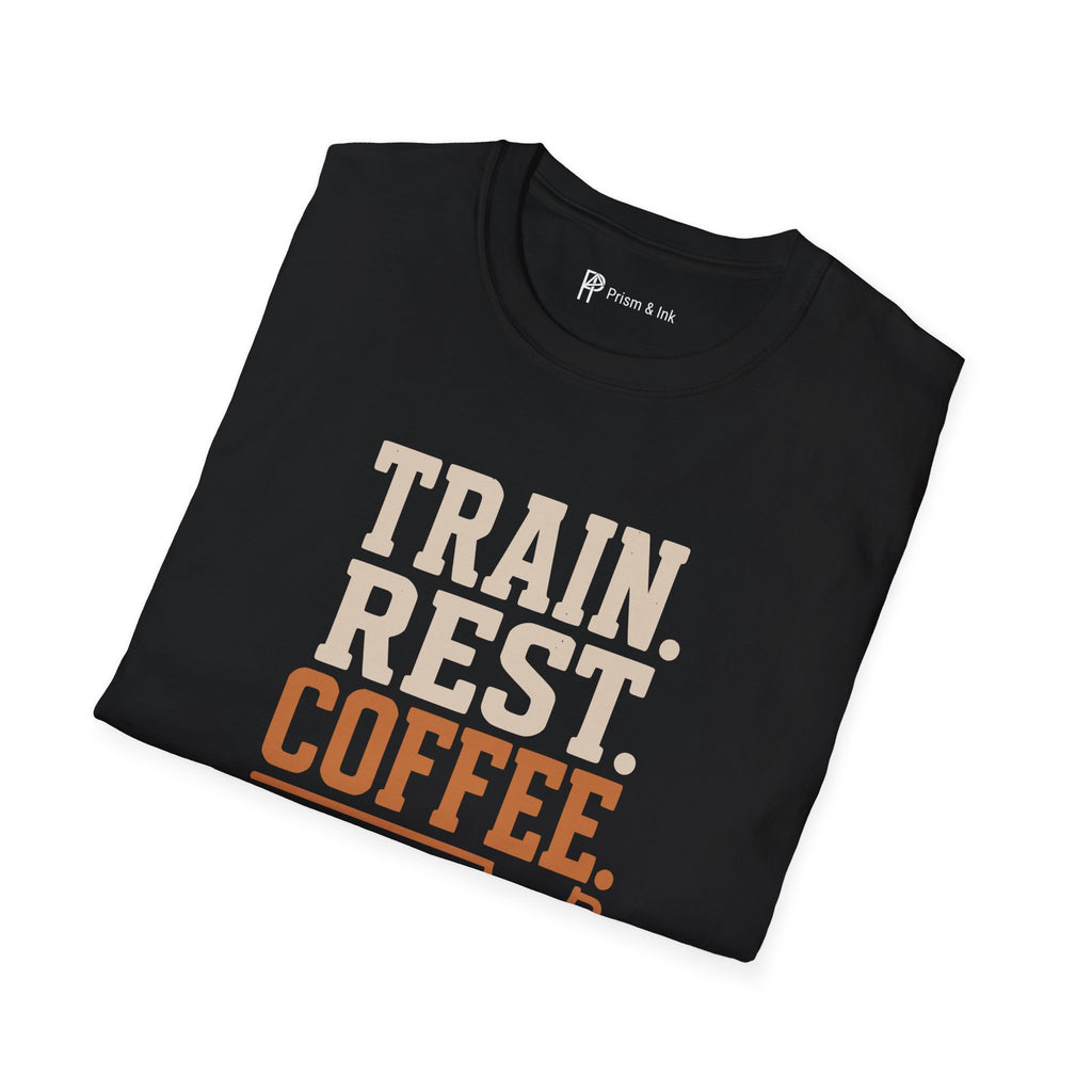 Train Rest Coffee Repeat Minimalist Gym Coffee T-Shirt
