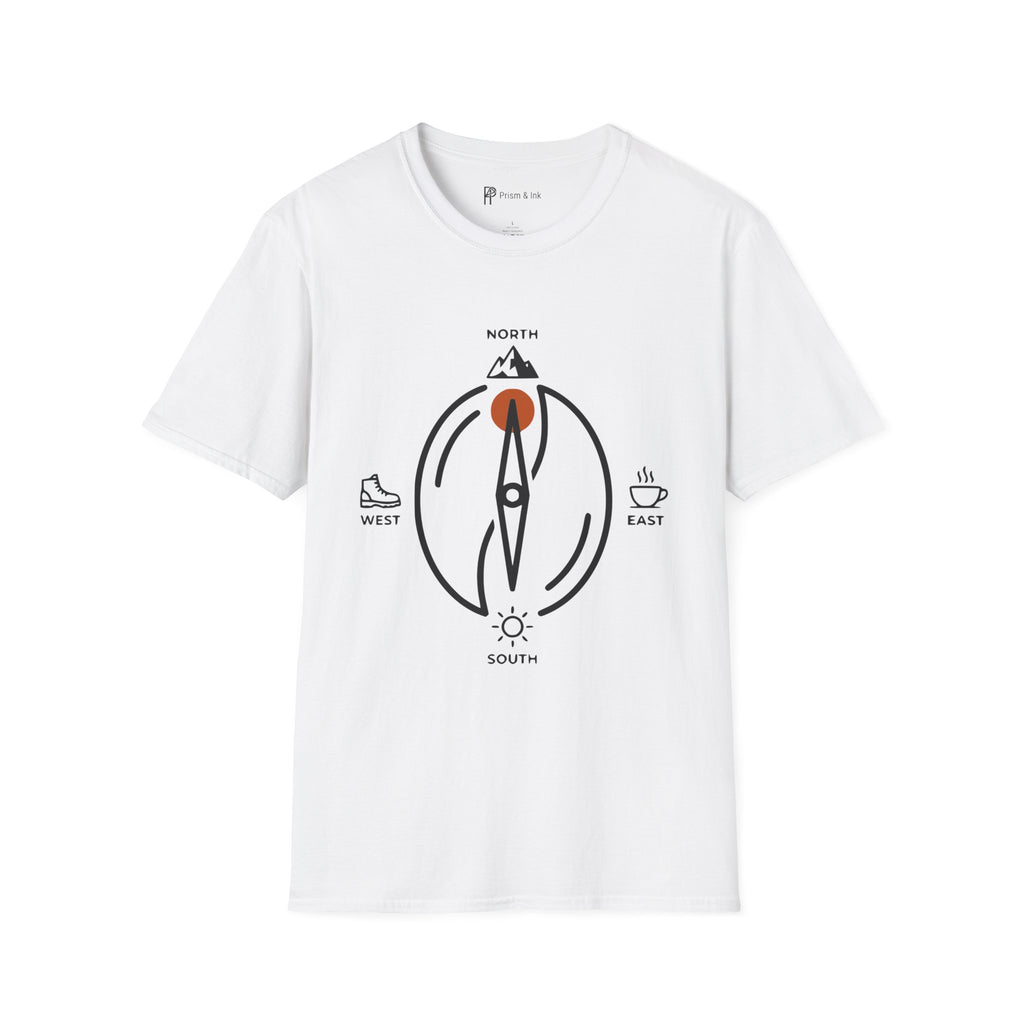 Caffeine Compass T-Shirt — Minimalist Coffee Bean Navigation