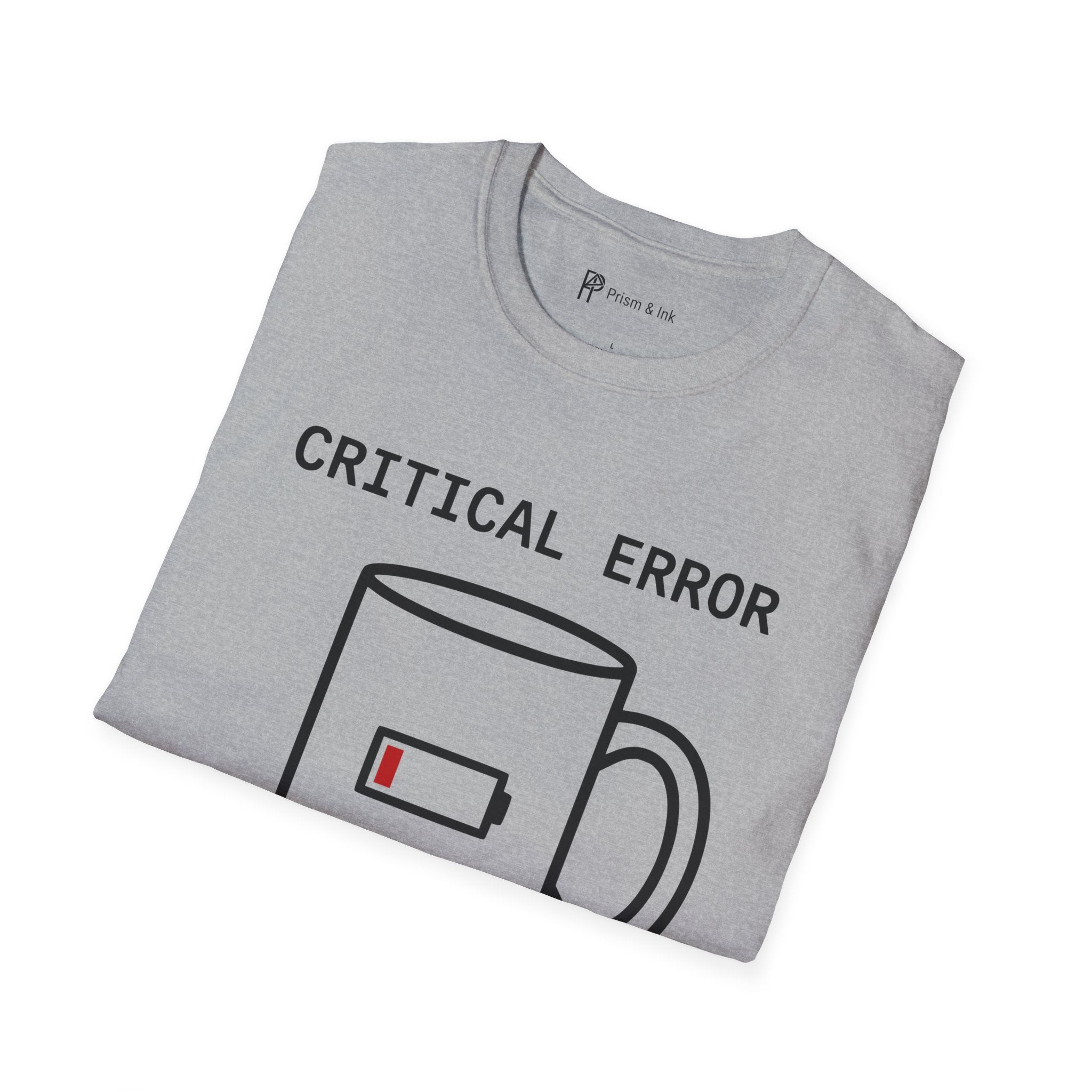 Critical Error Reboot T-Shirt — Funny Programmer Coffee & Low Battery Graphic