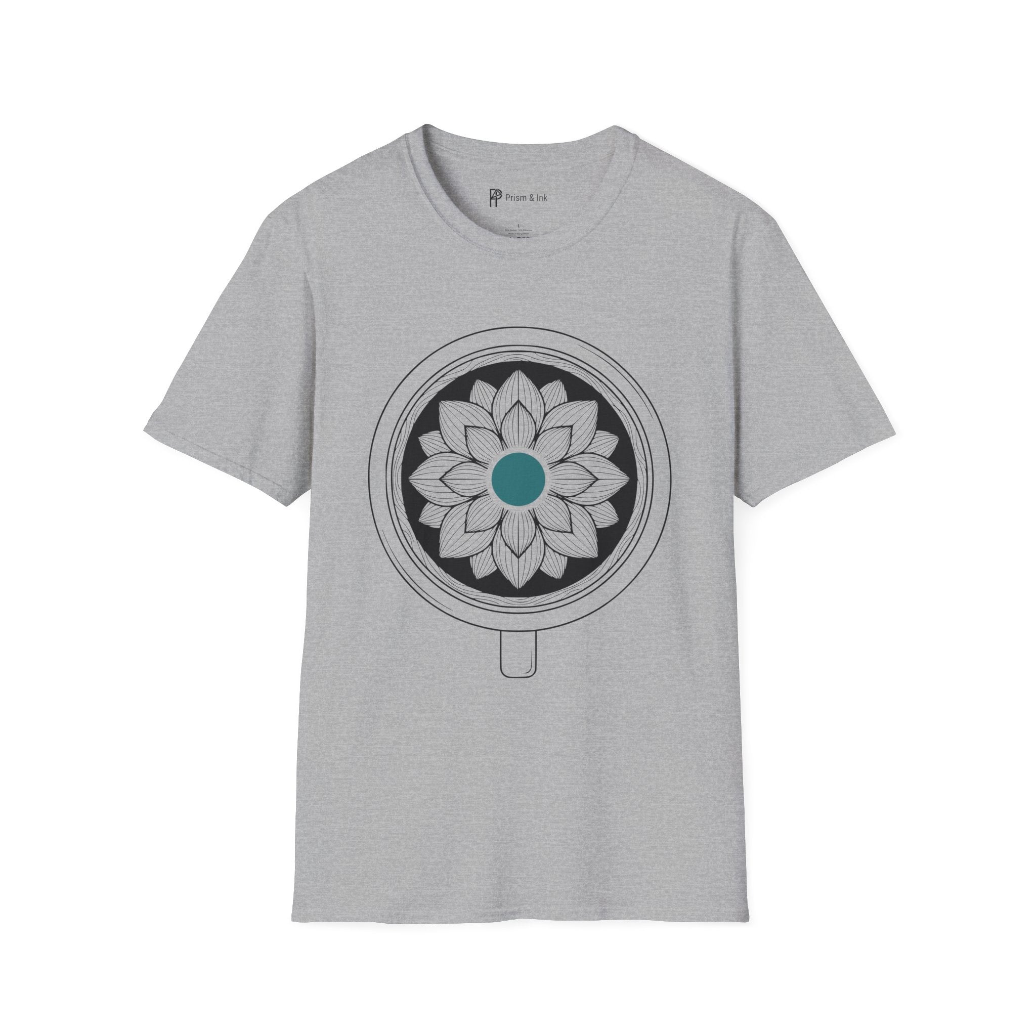 Caffeine Bloom T-Shirt — Mandala Lotus Coffee Cup Silhouette