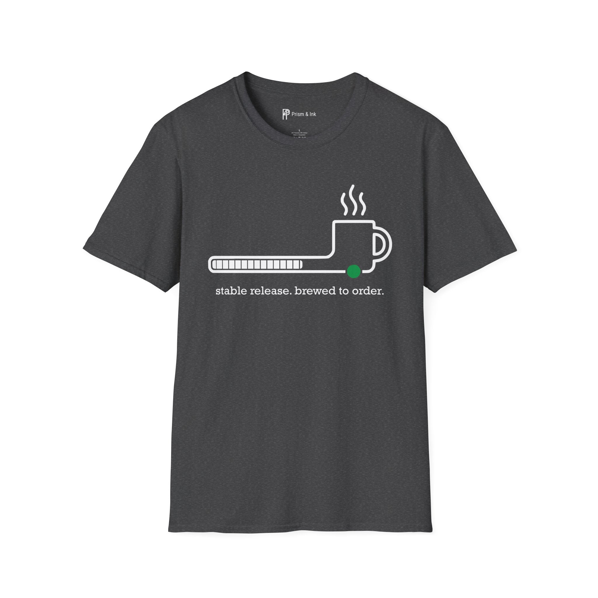 Stable Release Coffee T-Shirt — Minimalist Loading Bar & Brew Graphic