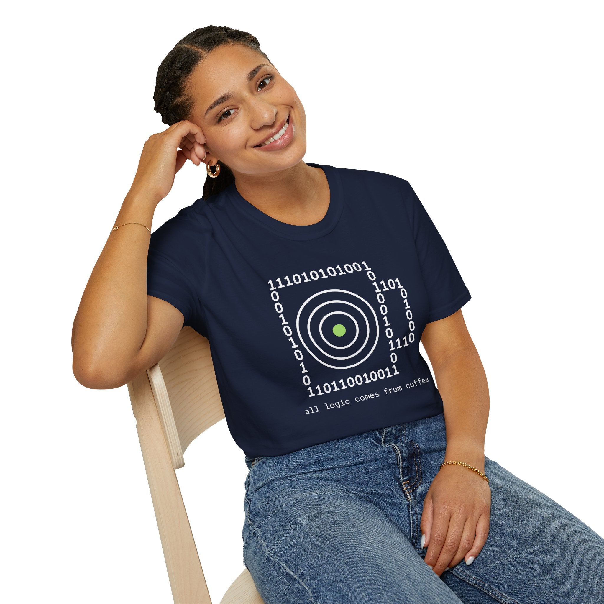 Binary Code Target T-Shirt — "All Logic Comes From Coffee" Geek T-Shirt