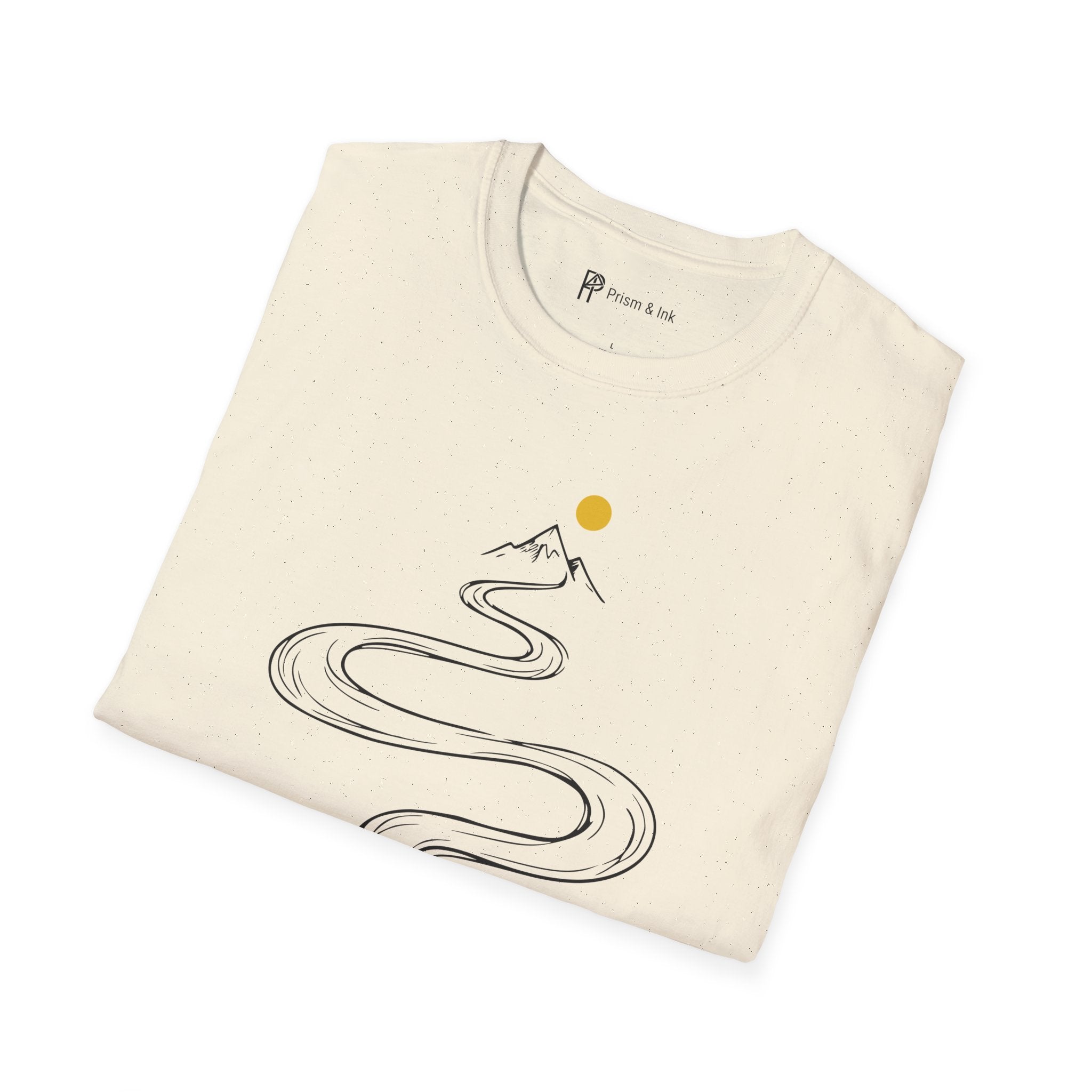 Summit Brew T-Shirt — Steaming Coffee Path and Mountain Peak