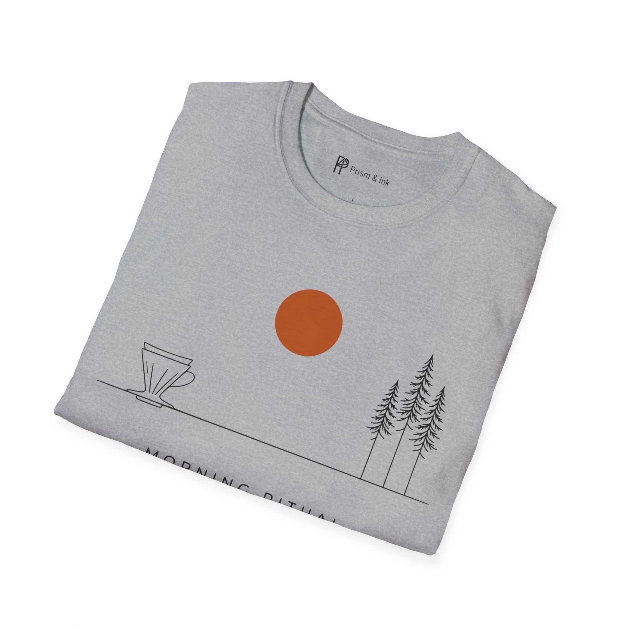 Morning Ritual T-Shirt — Minimalist Pour-Over and Forest Horizon