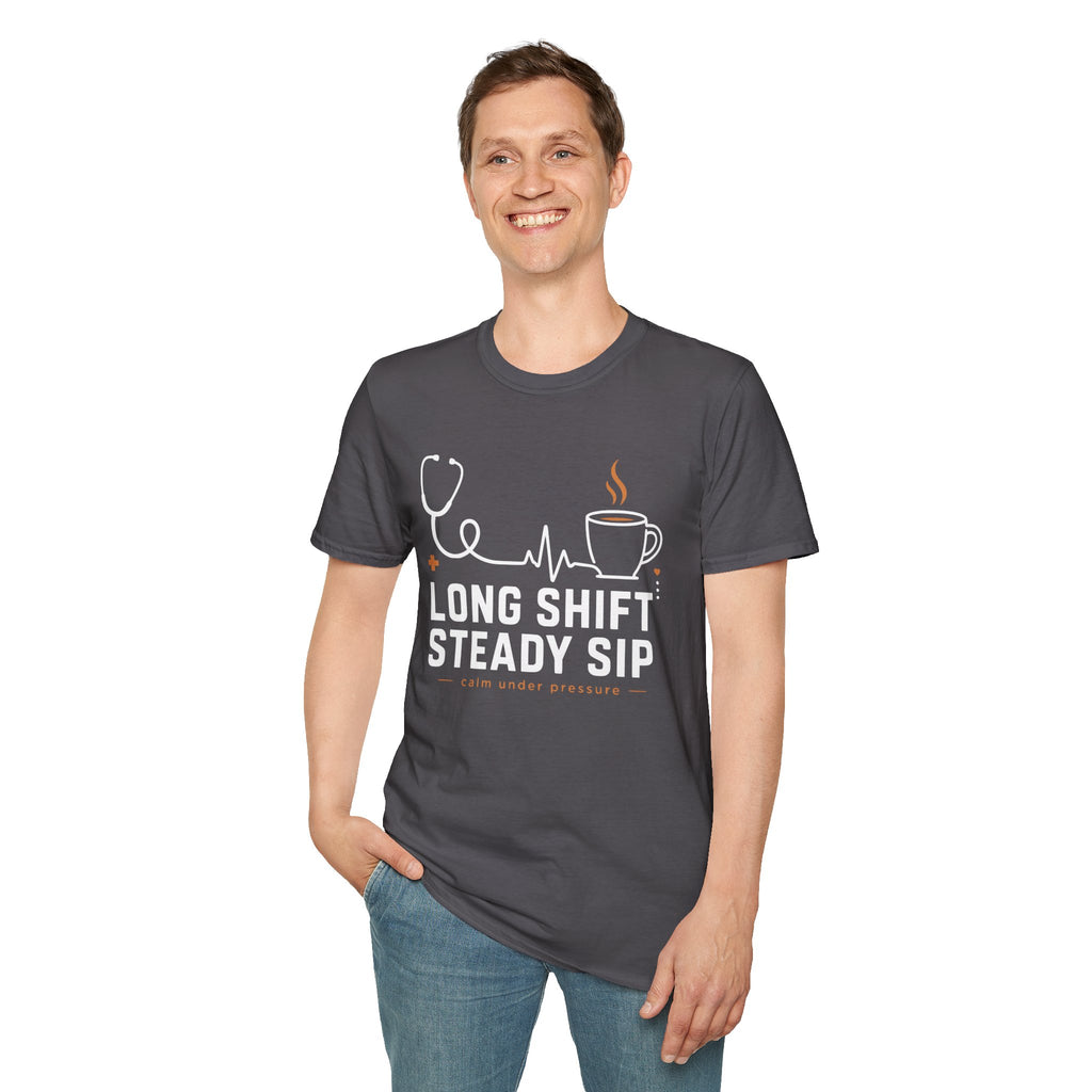 Long Shift Steady Sip Nurse Coffee T-Shirt
