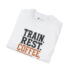 Train Rest Coffee Repeat Minimalist Gym Coffee T-Shirt