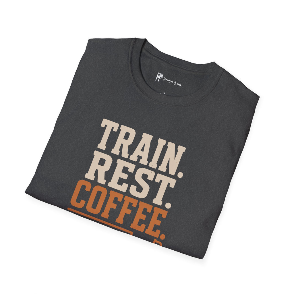 Train Rest Coffee Repeat Minimalist Gym Coffee T-Shirt