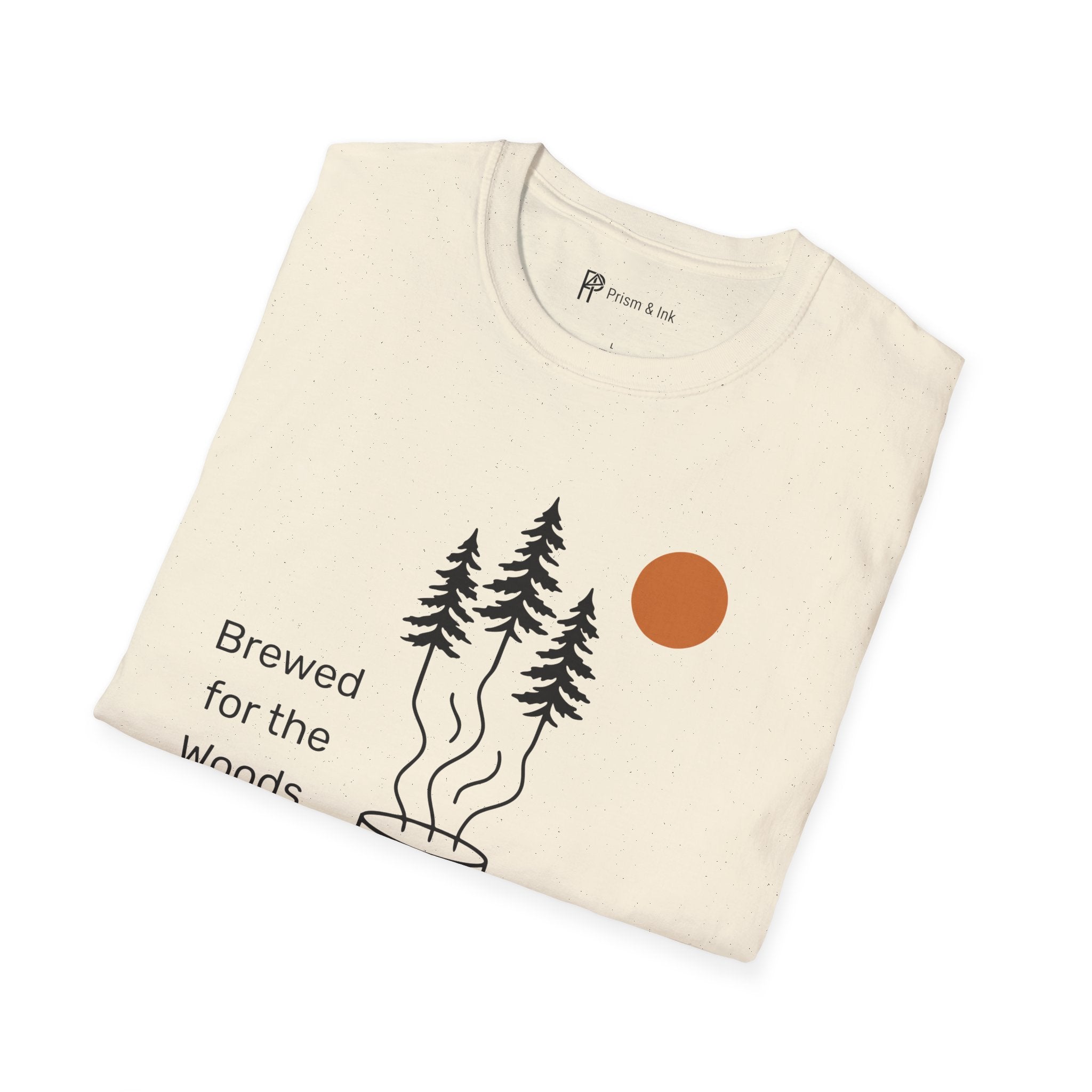 Brewed for the Woods T-Shirt — Coffee Steam Pine Tree Graph