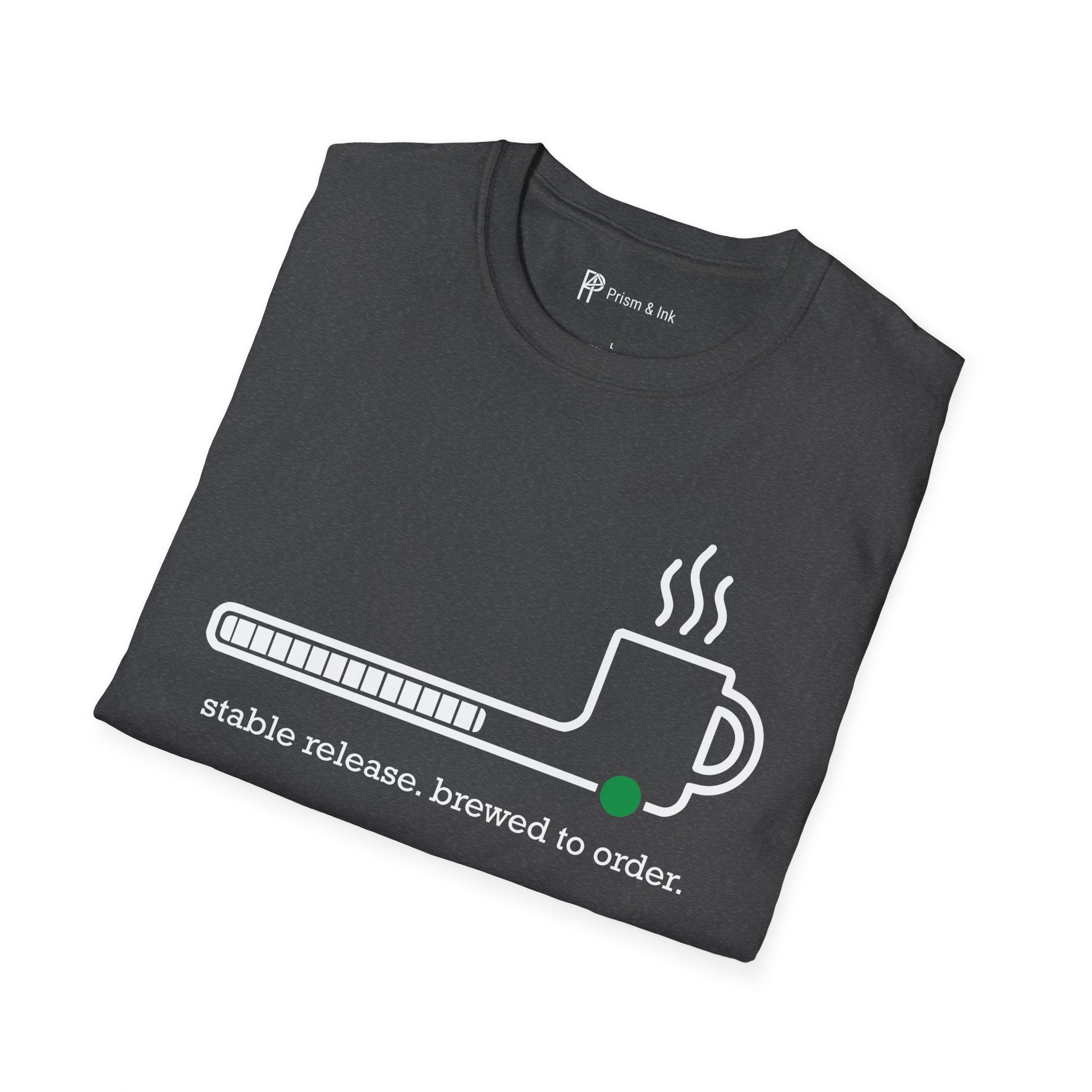 Stable Release Coffee T-Shirt — Minimalist Loading Bar & Brew Graphic