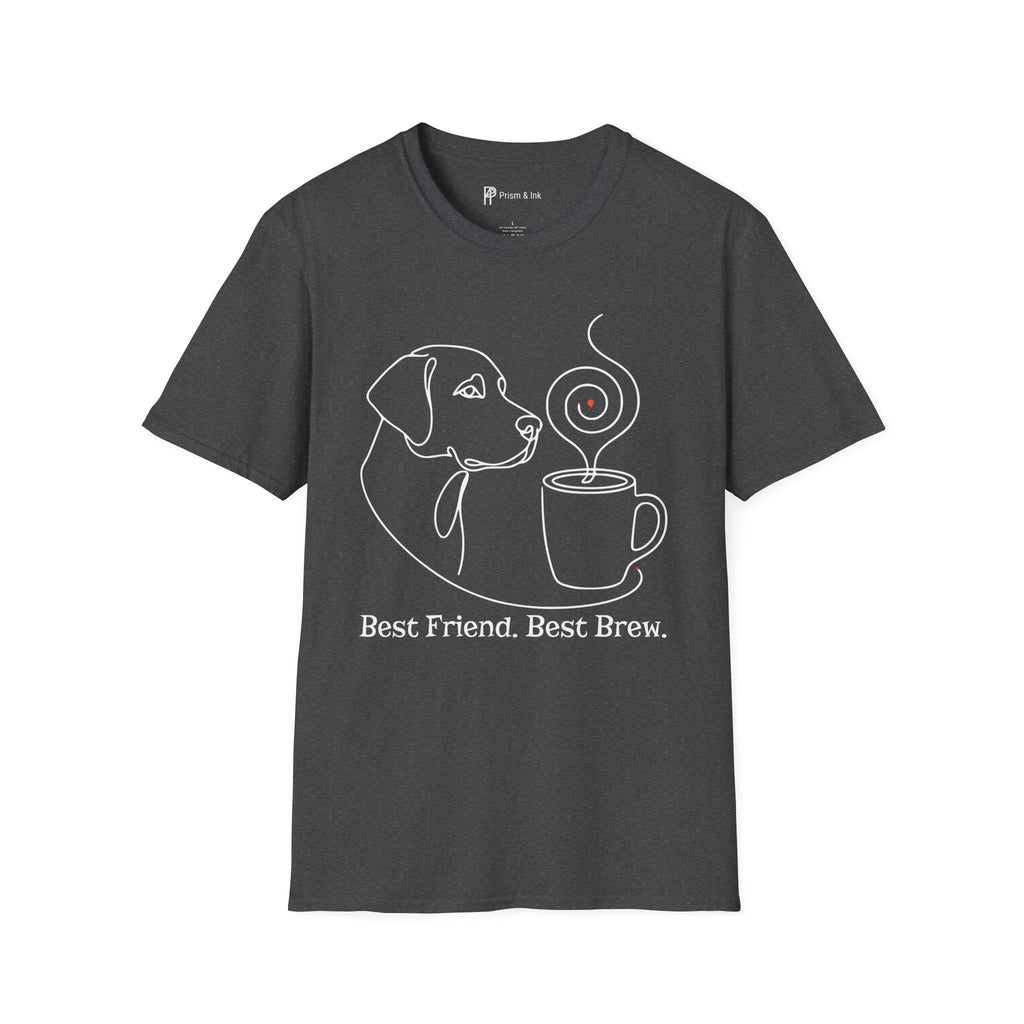 Best Friend Best Brew Minimalist Dog & Coffee Line Art T-Shirt