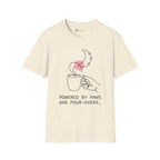 Powered by Paws T-Shirt — Minimalist Pet Lover & Coffee Pour-Over Graphic